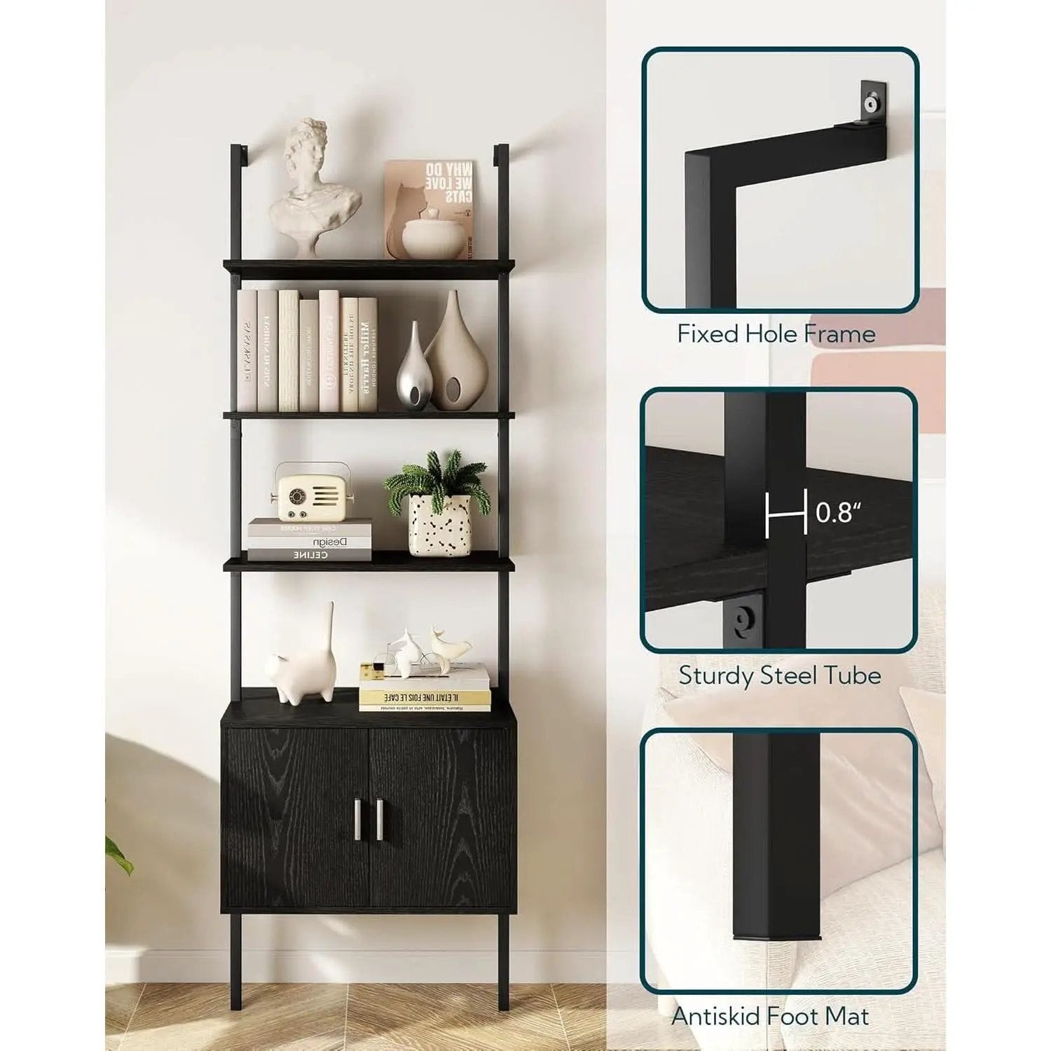 73 Inch Tall Bookshelf Black Wood Grain Living Room from PriceLows™