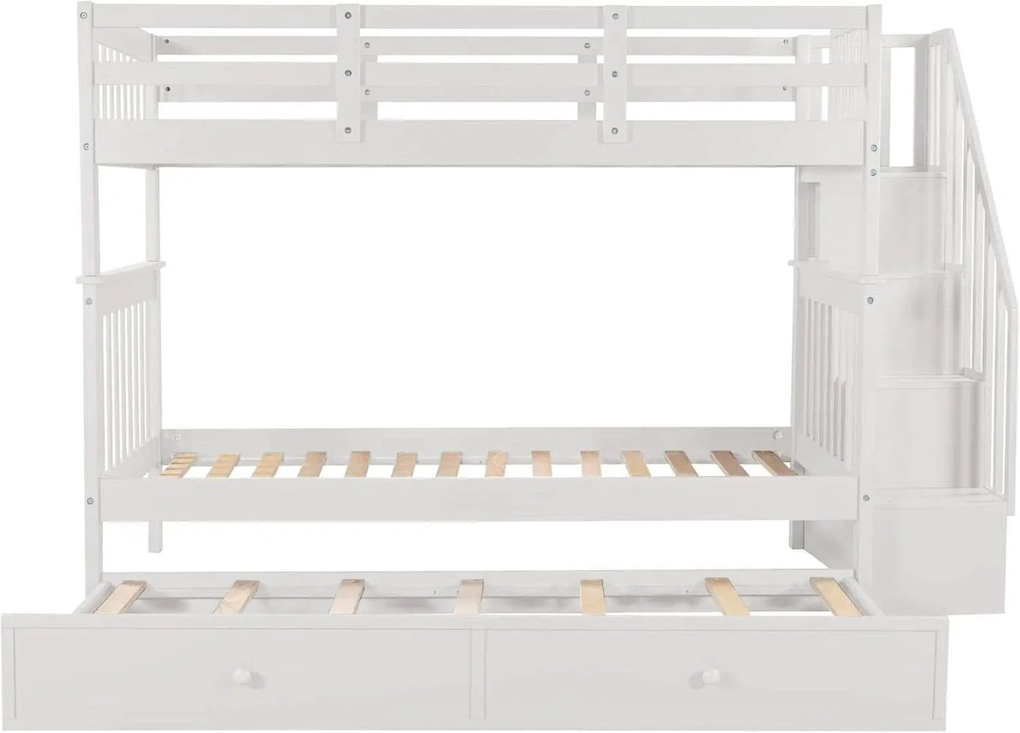 Twin Over Twin Bunk Bed With Stairs And Trundle White from PriceLows™