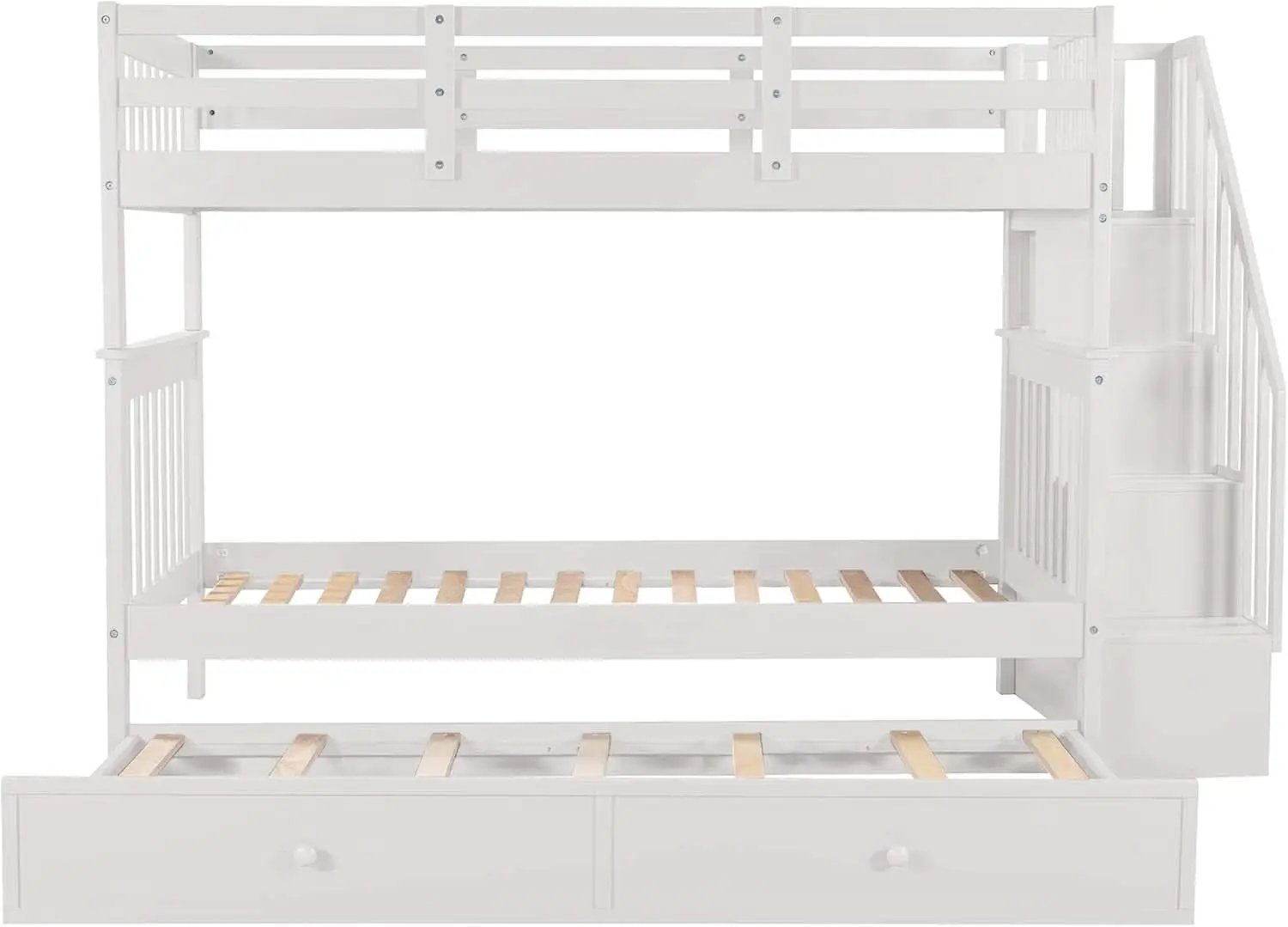 Twin Over Twin Bunk Bed With Stairs And Trundle White from PriceLows™