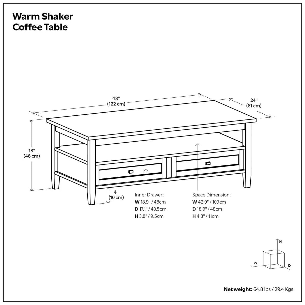 Warm Shaker Coffee Table | 2 Pieces | Solid Wood & Metal | Living Room