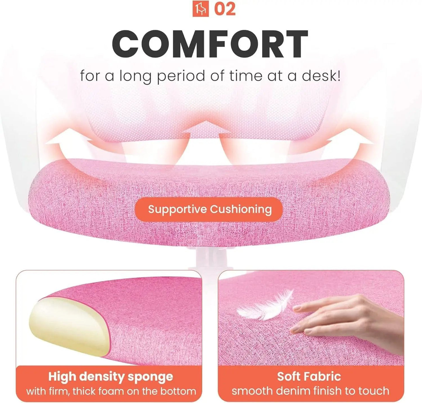 Ergonomic Pink Office Chair With Lumbar Support Mesh from PriceLows™