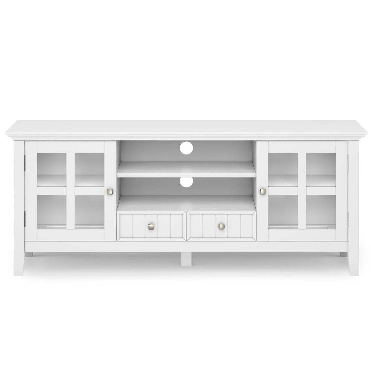 Acadian TV Media Stand | Handcrafted Solid Wood | 2 Bottom Drawers | Tempered Glass Side Cabinets