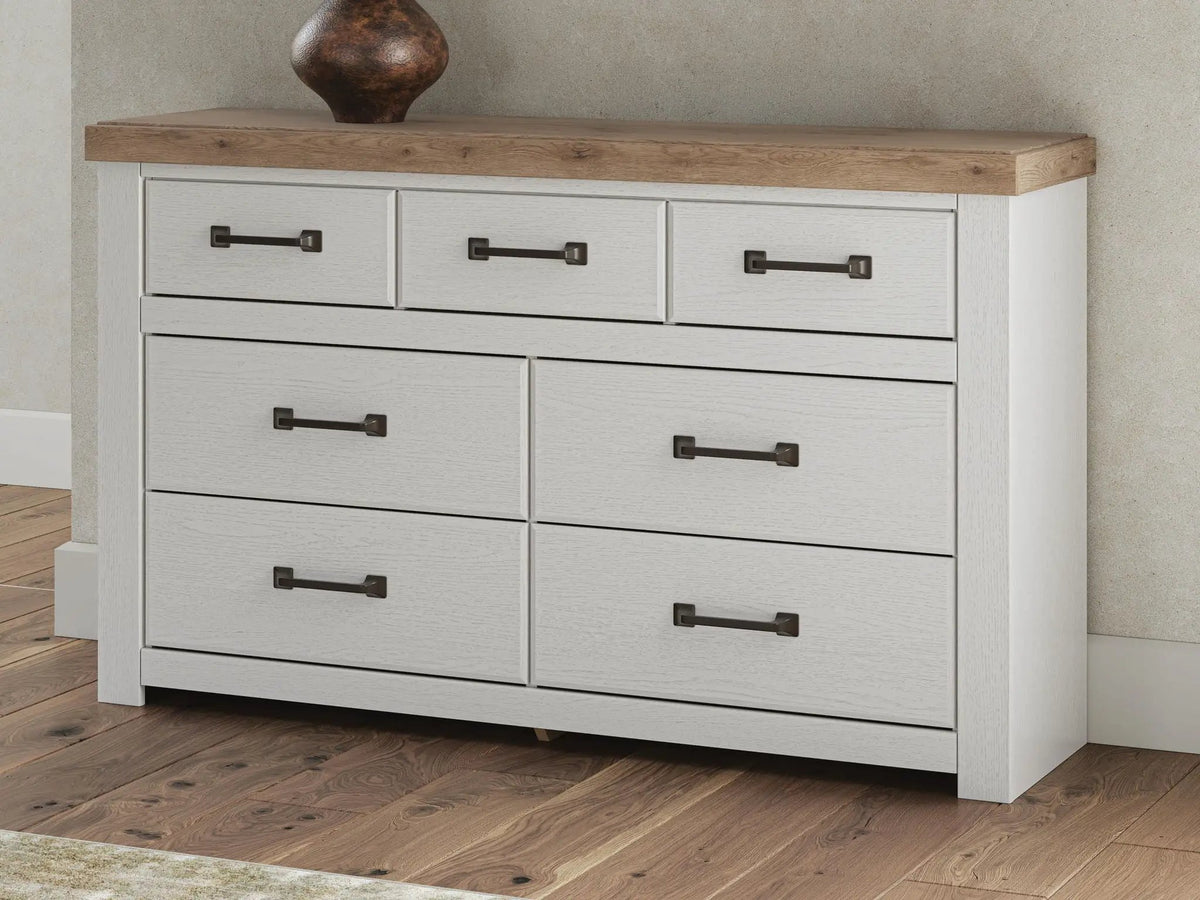 Farmhouse Dresser | White Oak Finish | Dark Brass Handles