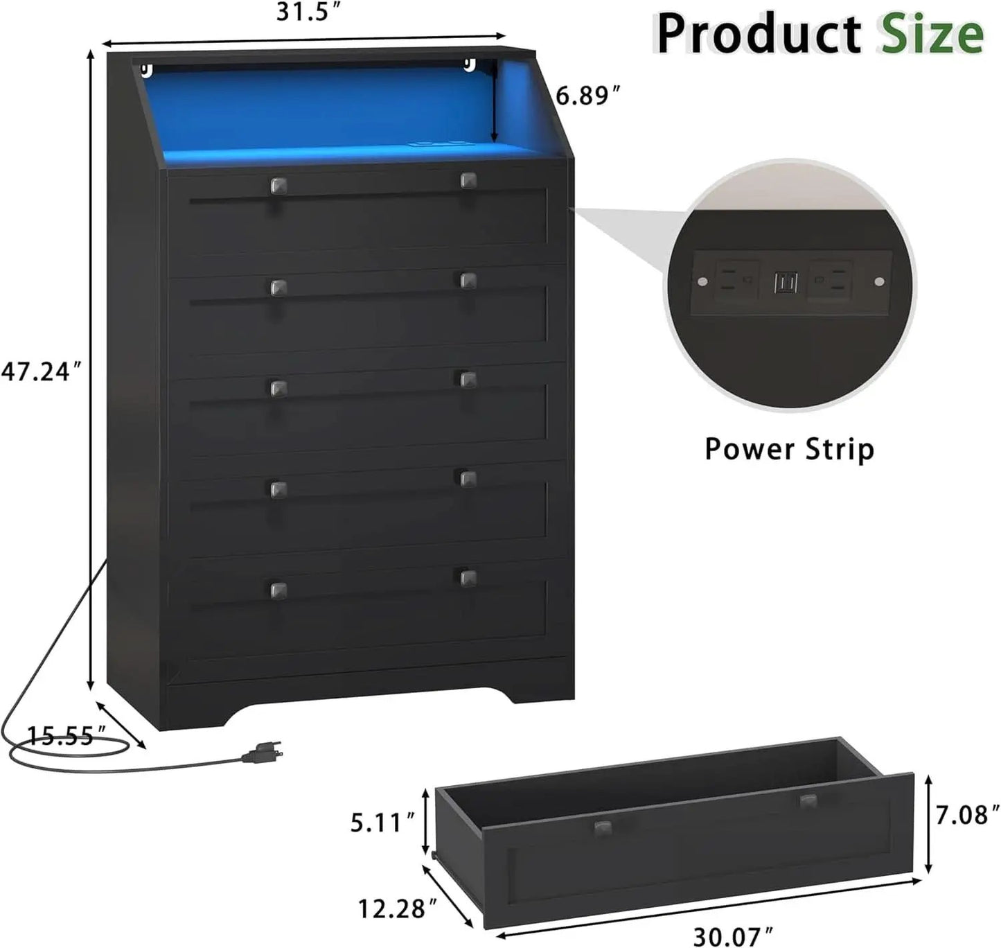 Tall Black Dresser With Customizable RGB Illumination from PriceLows™