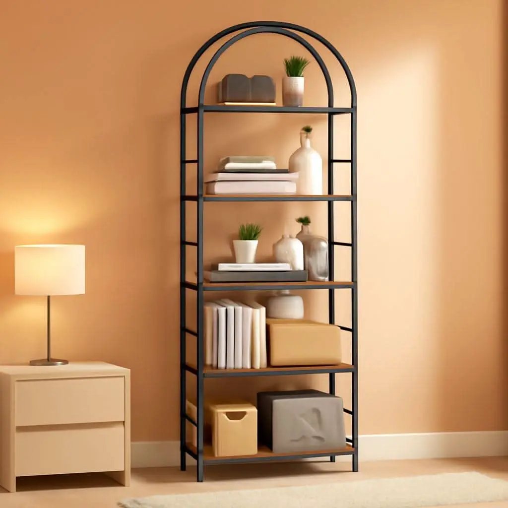 Arched Five Tier Bookshelf Rustic Brown Storage Unit from PriceLows™