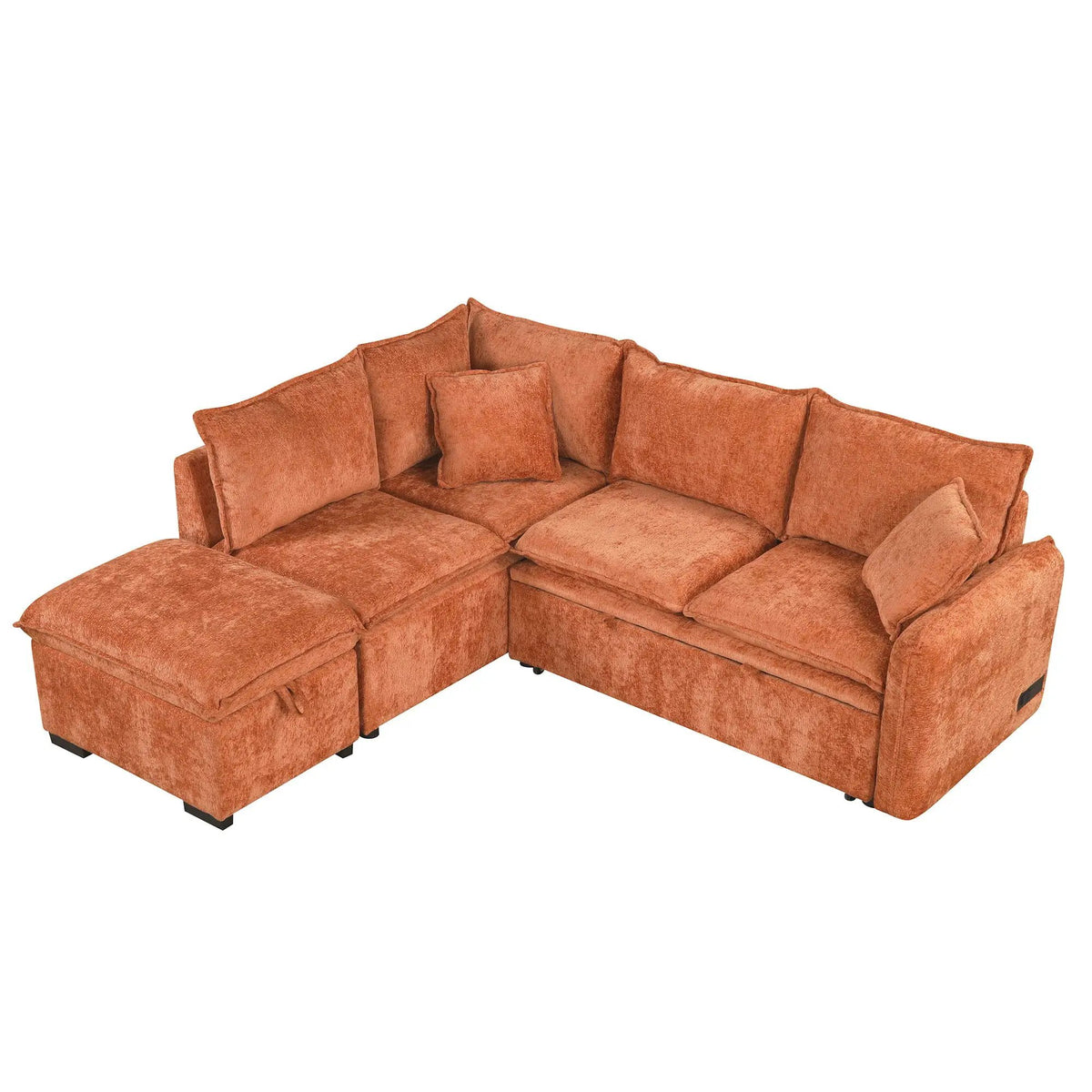 Convertible Sofa Bed | L Shaped Sectional | Storage Ottoman | Two USB Ports
