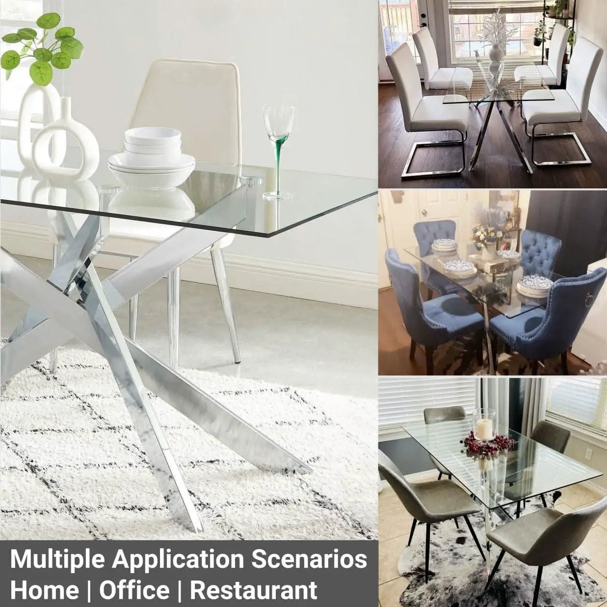 58.5 Inch Rectangular Glass Dining Table With Silver Finish from PriceLows™