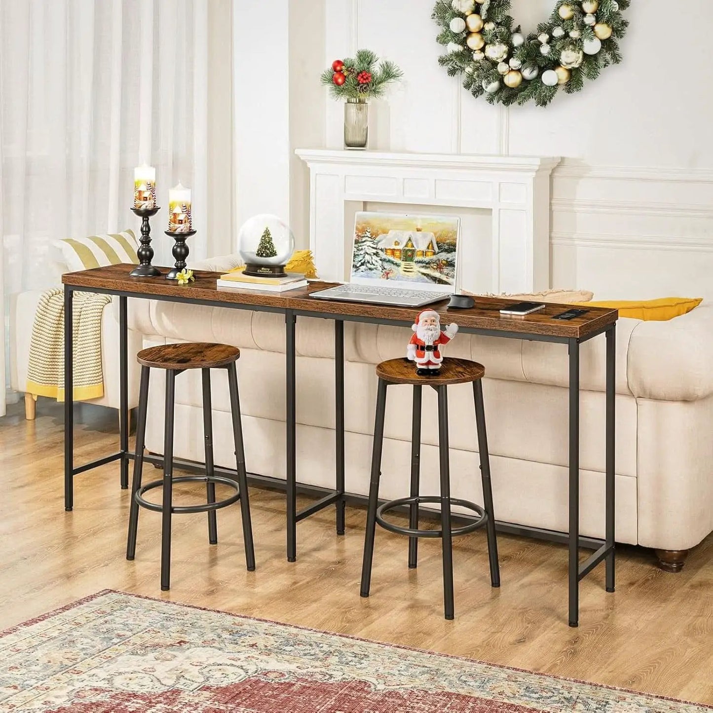 Bar Height Stools Set Of 2 With Footrest Rustic Brown from PriceLows™