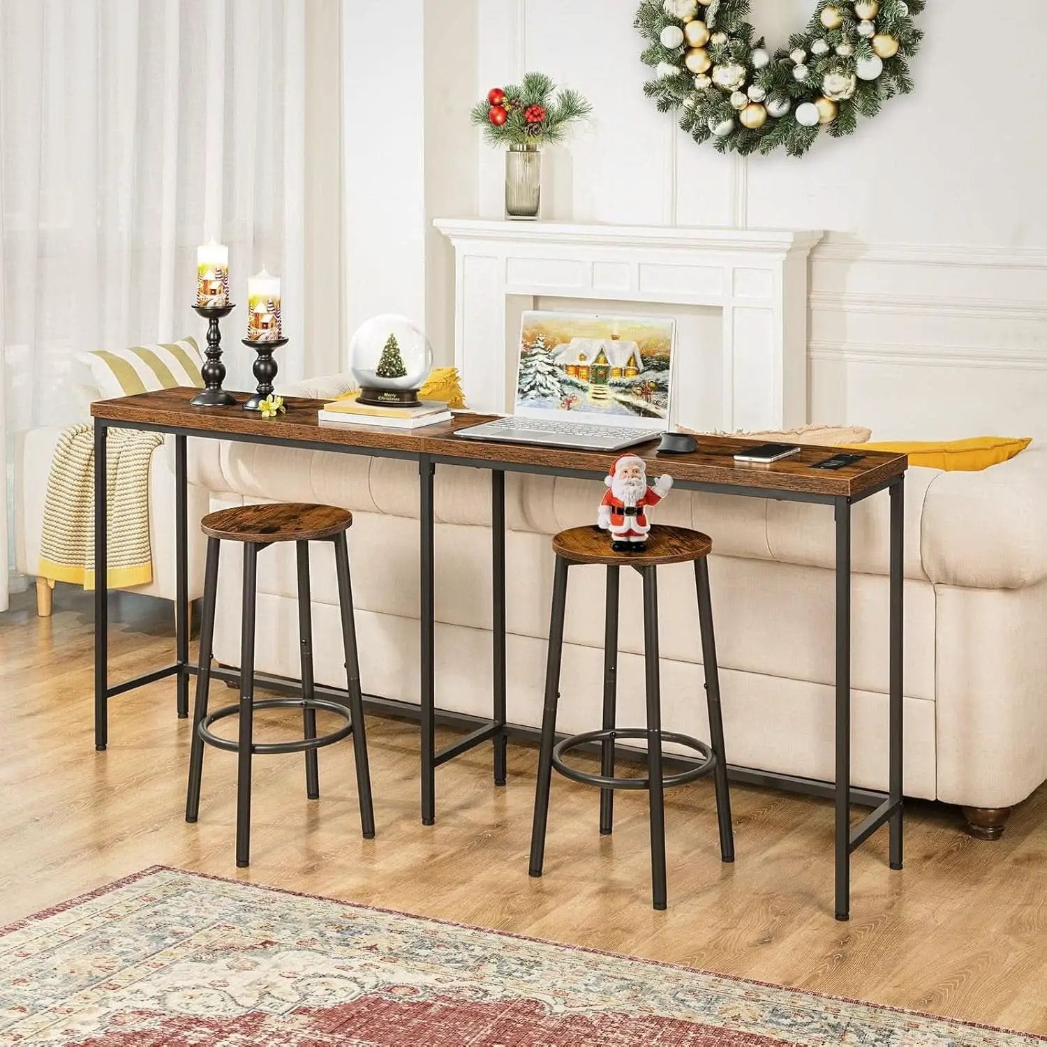 Bar Height Stools Set Of 2 With Footrest Rustic Brown from PriceLows™