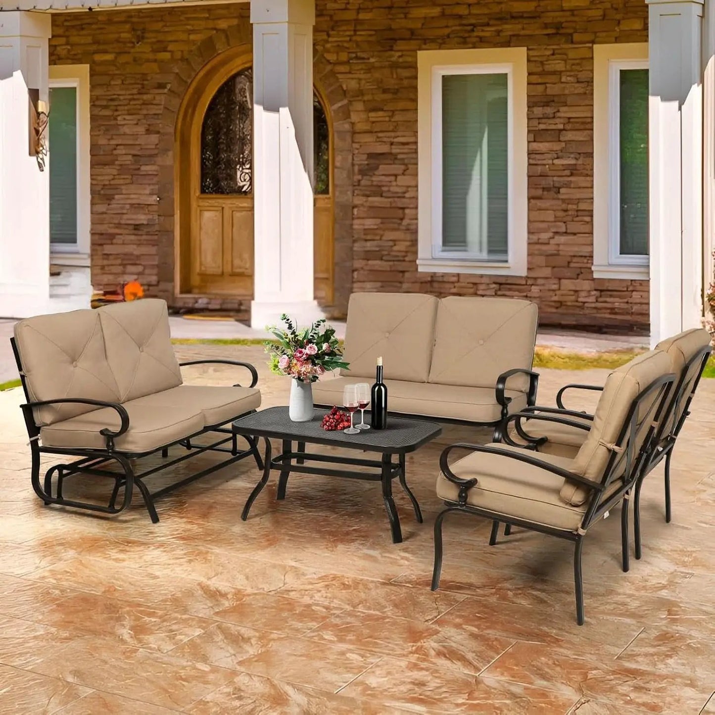 Five Piece Outdoor Metal Patio Furniture Conversation Set from PriceLows™