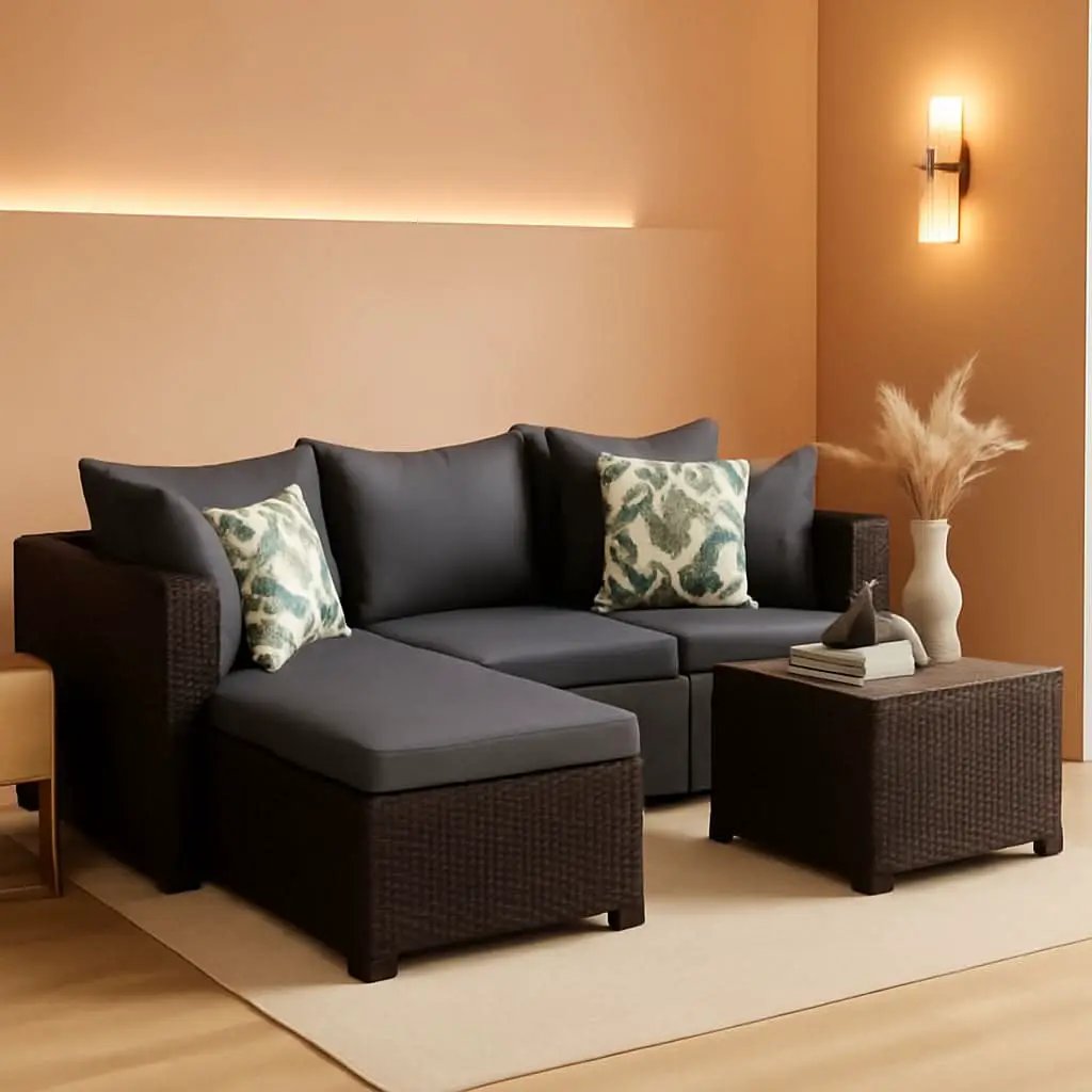 5 Piece Patio Furniture Set Waterproof Rattan Grey Cushions from PriceLows™