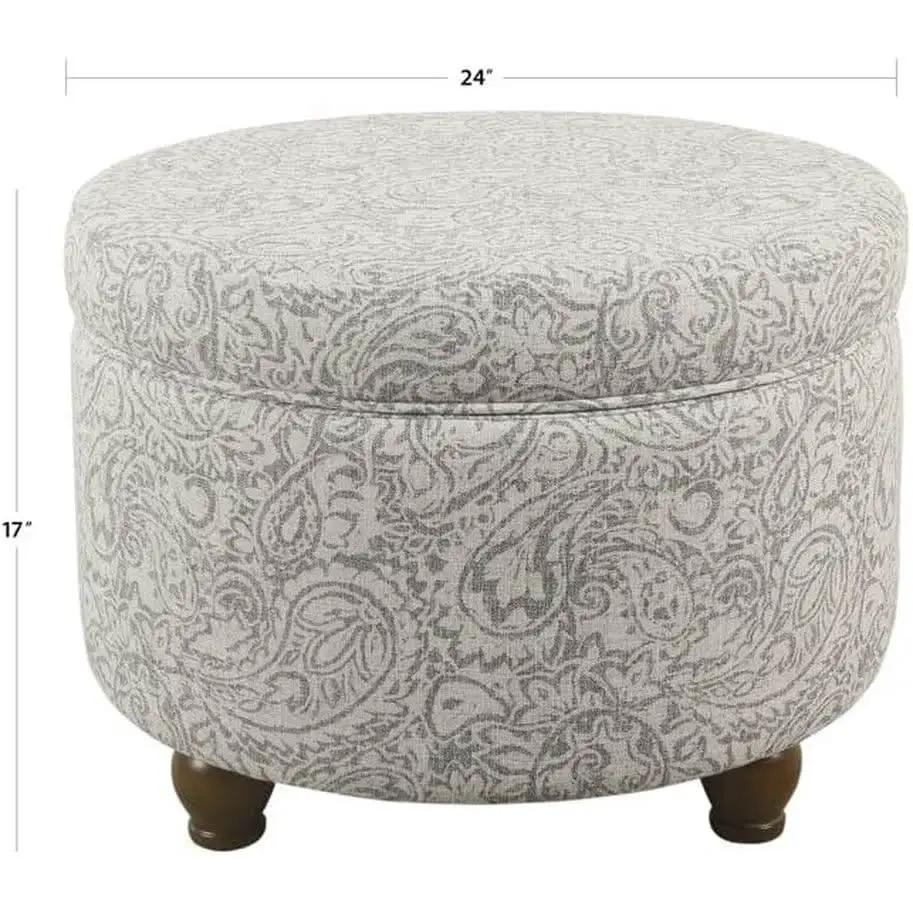 Gray Floral Storage Ottoman Large Round For Living Room from PriceLows™