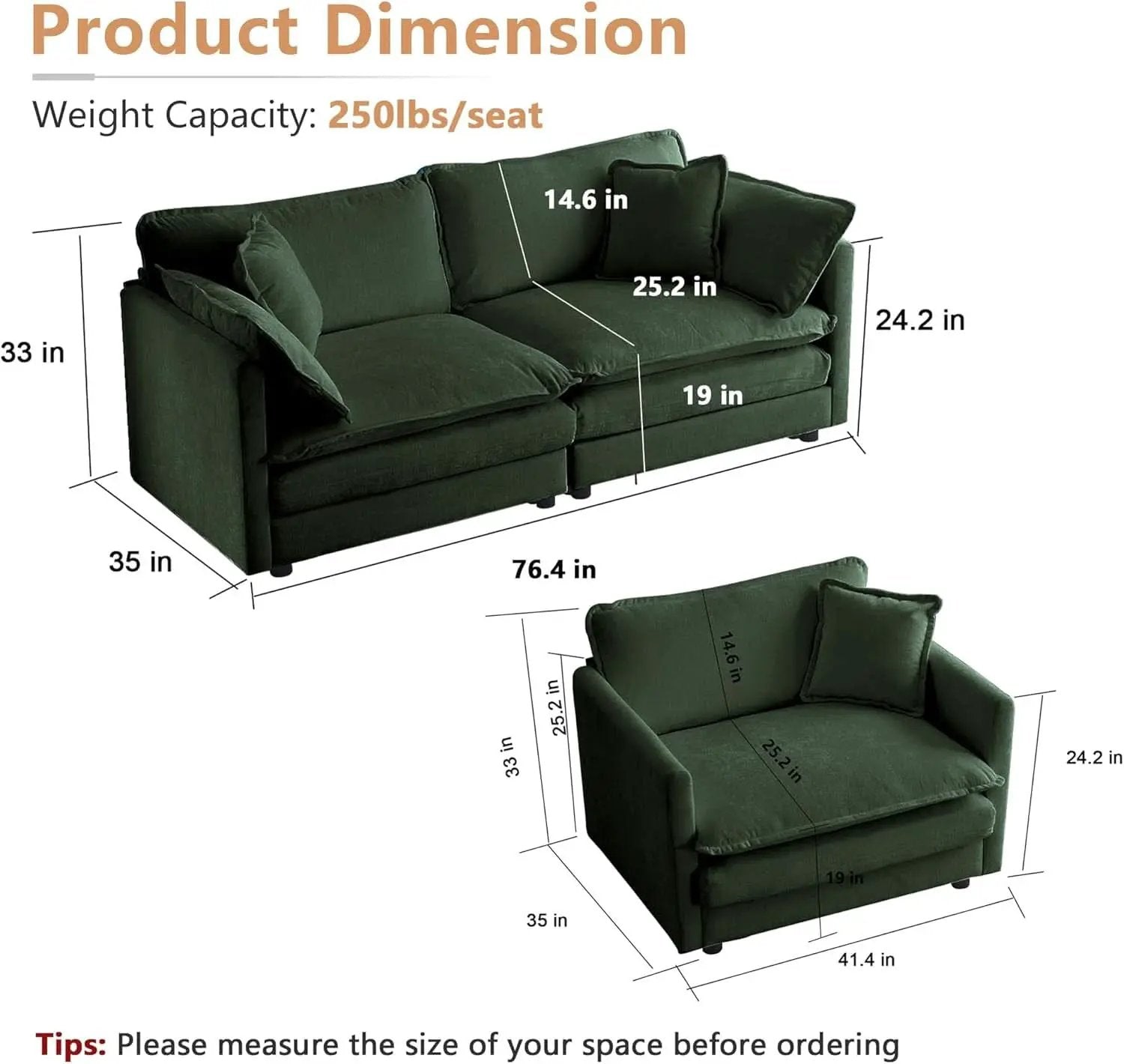 Two Piece Loveseat And Armchair Set In Evergreen Chenille from PriceLows™
