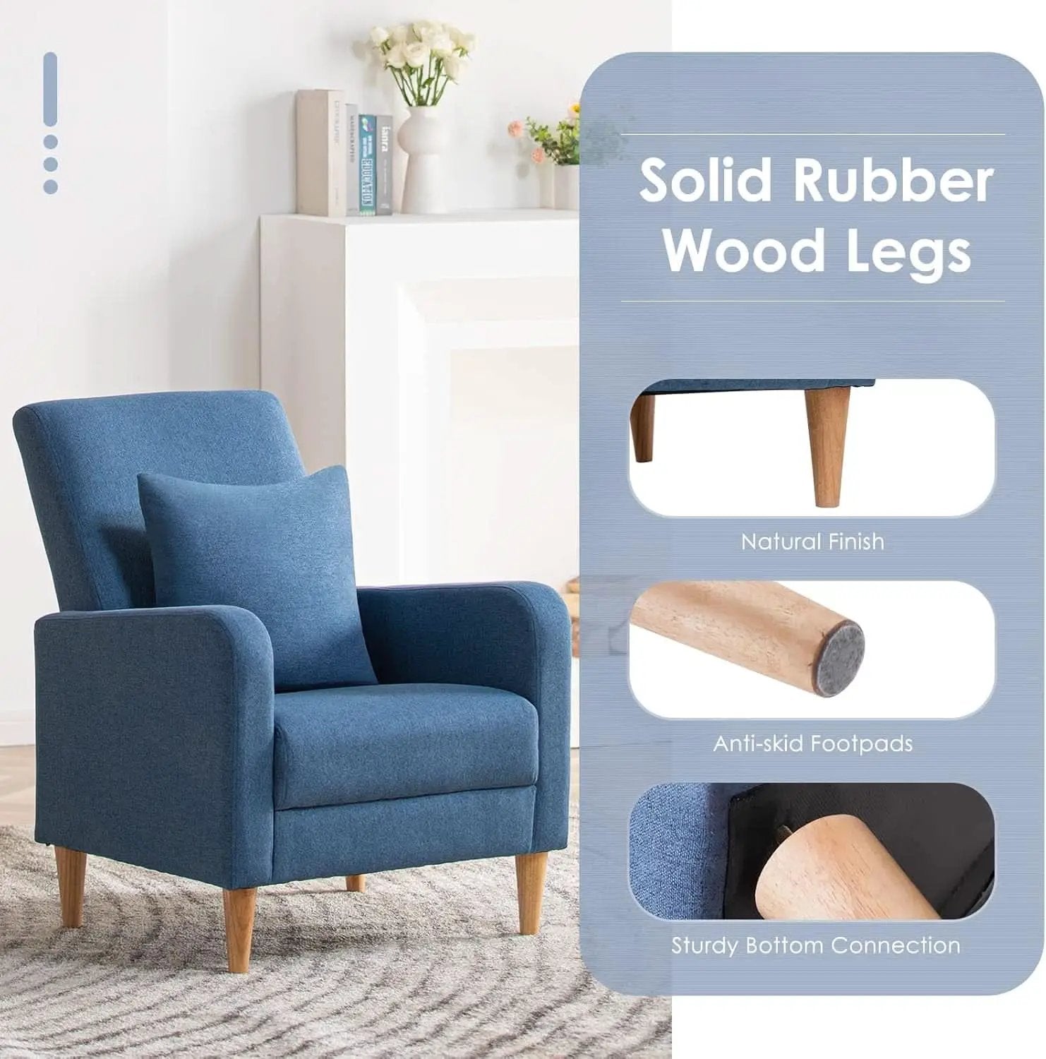 Blue Upholstered Accent Armchair With Back Cushions from PriceLows™