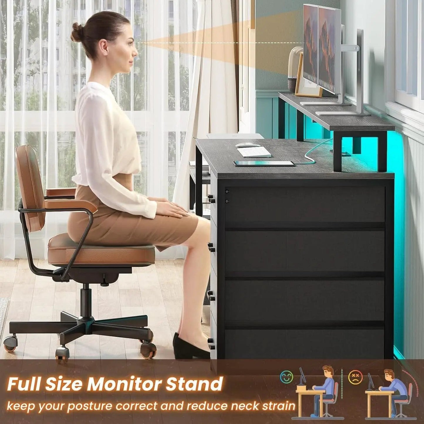 66 Inch Home Office Desk With File Drawer For Computer from PriceLows™