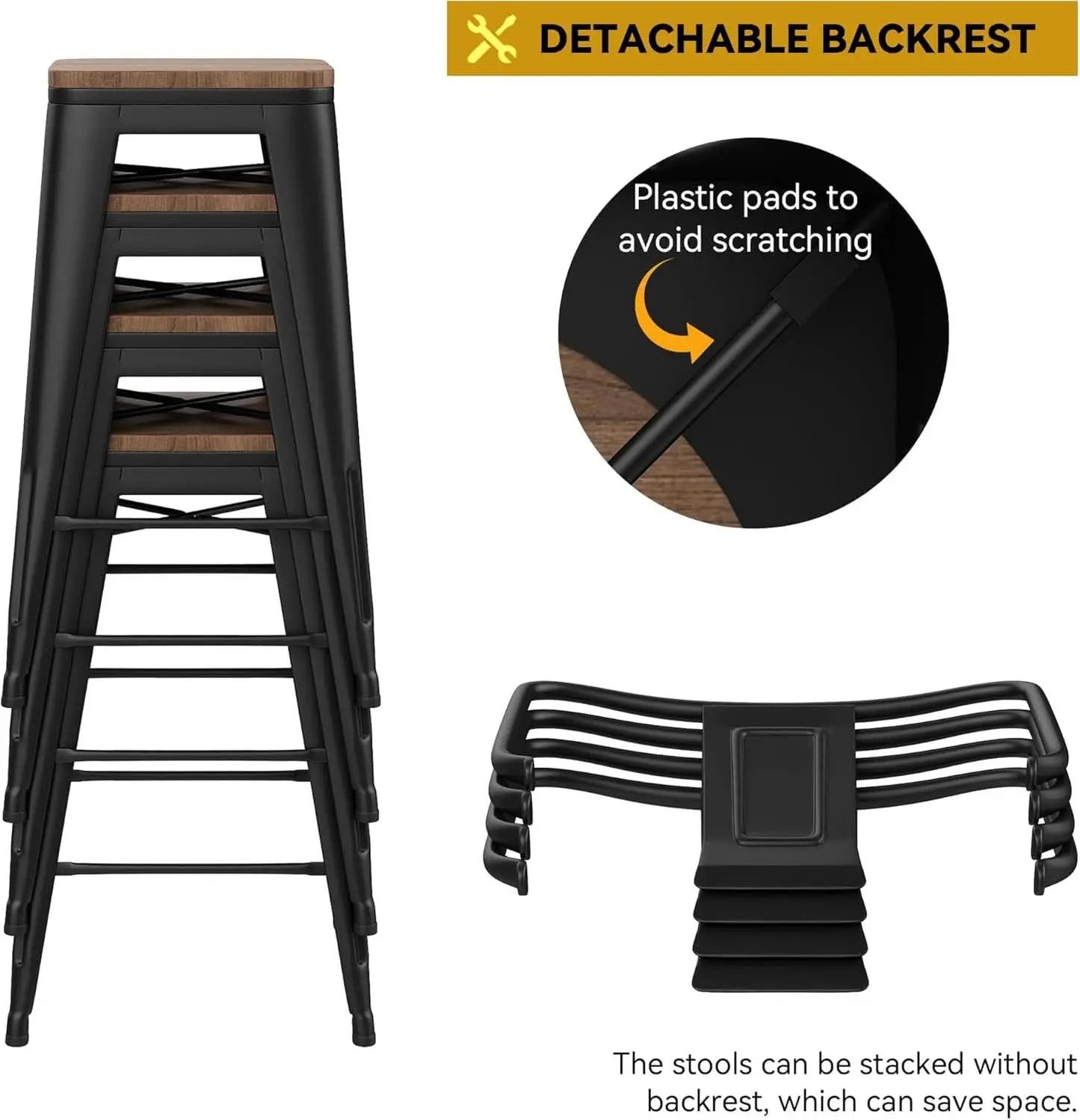 30 Inch Low Back Metal Barstools With Wooden Seat from PriceLows™