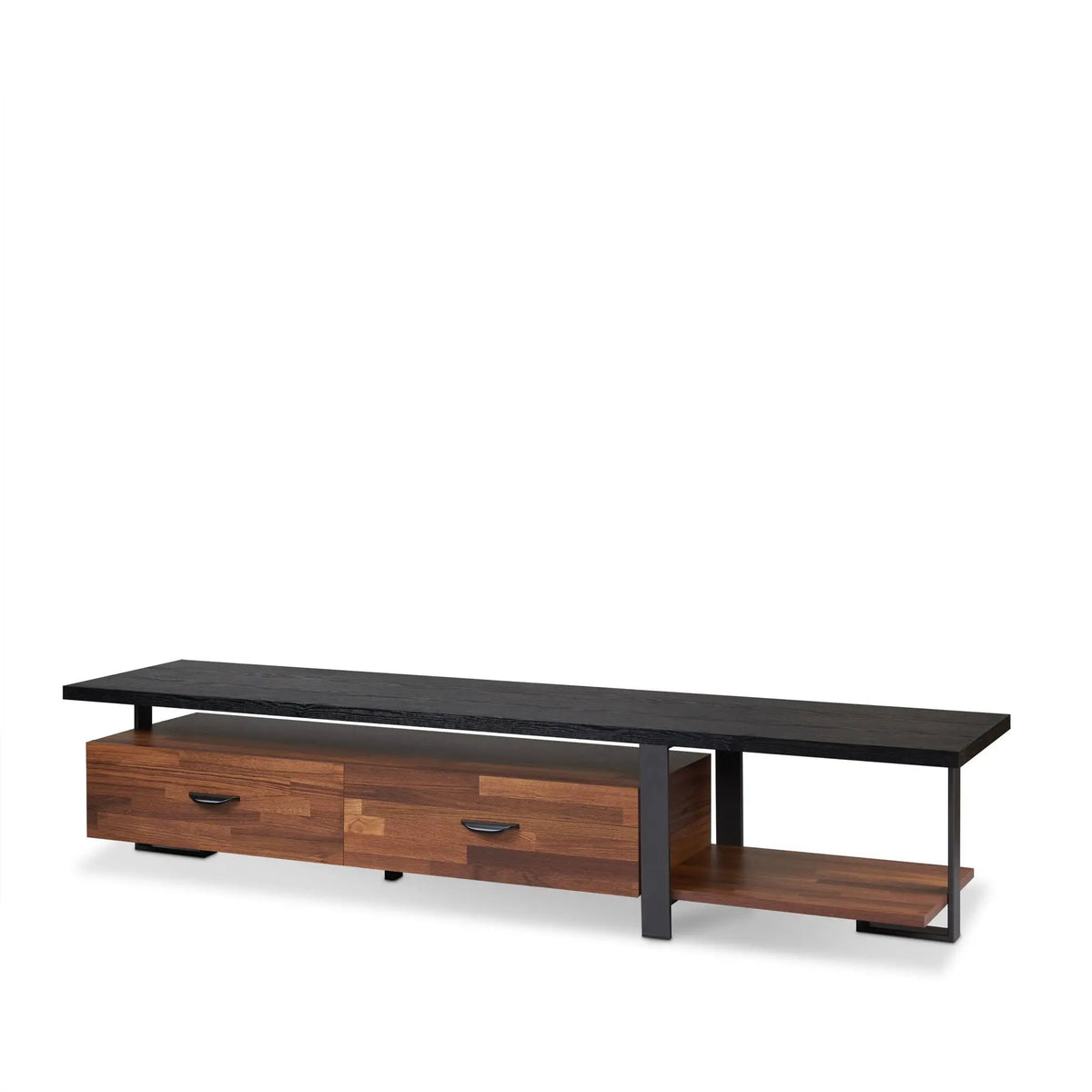 Elling TV Stand | Walnut And Black | Fits TVs Up To 55 Inch | Ball-Bearing Drawer Glides