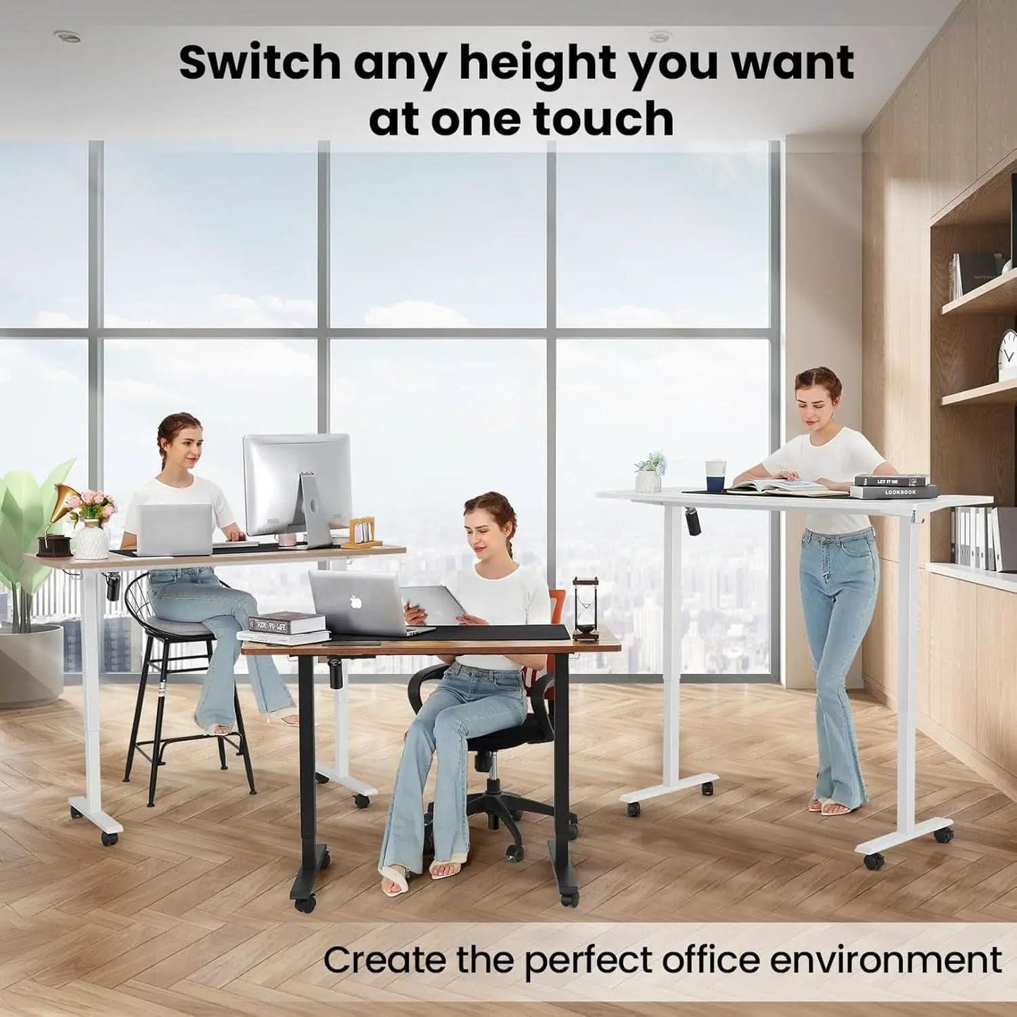 Electric Standing Desk 55x24 Inches Brown Height Adjustable from PriceLows™