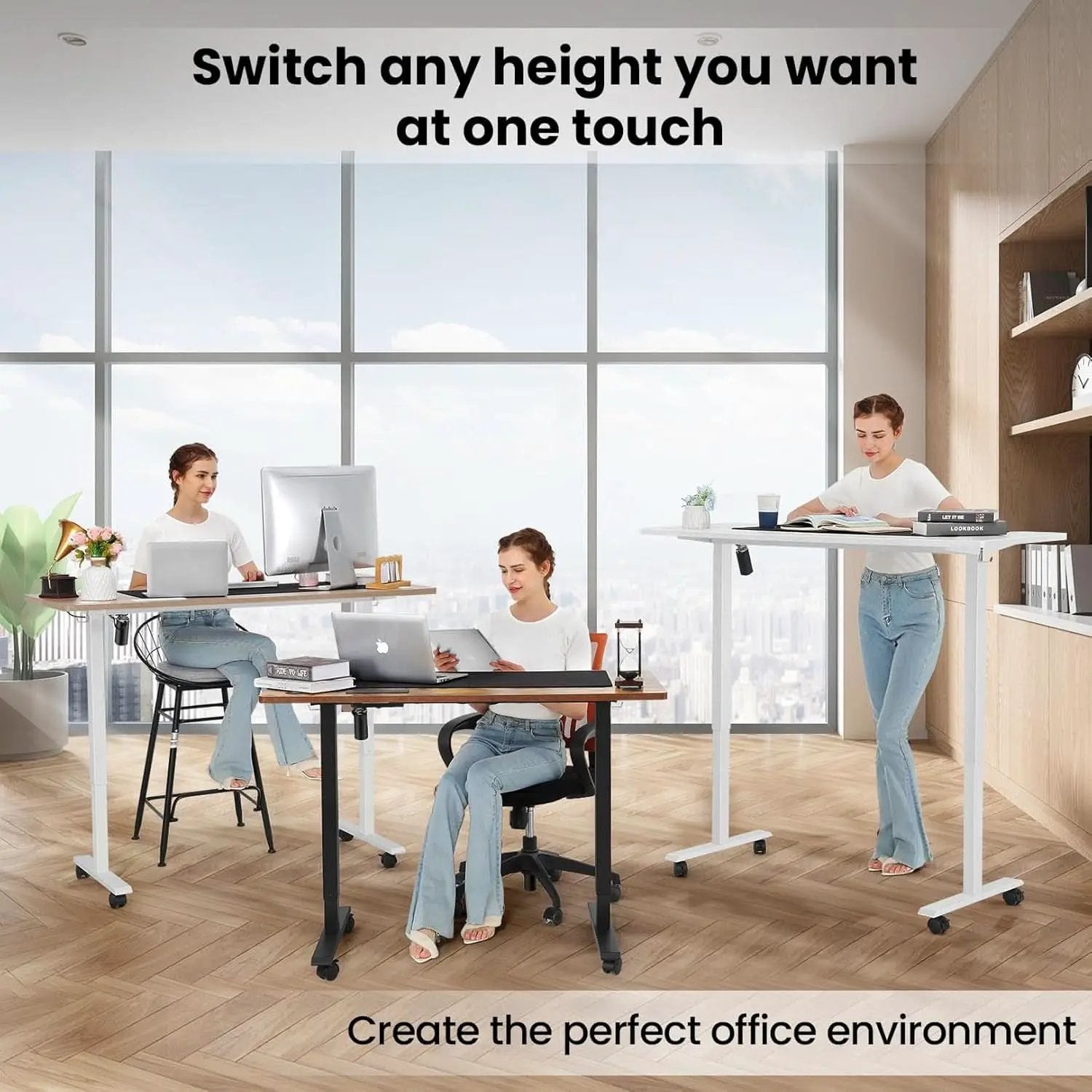 Electric Standing Desk 55x24 Inches Brown Height Adjustable from PriceLows™