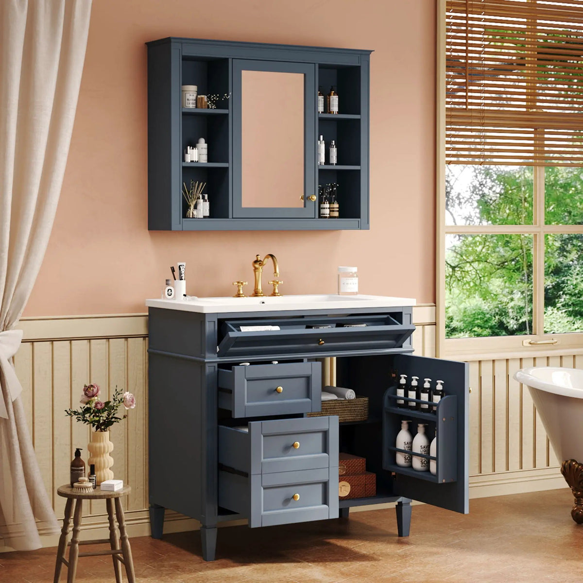Bathroom Vanity With Mirror Cabinet | Single Sink | Soft Close Doors And Drawers