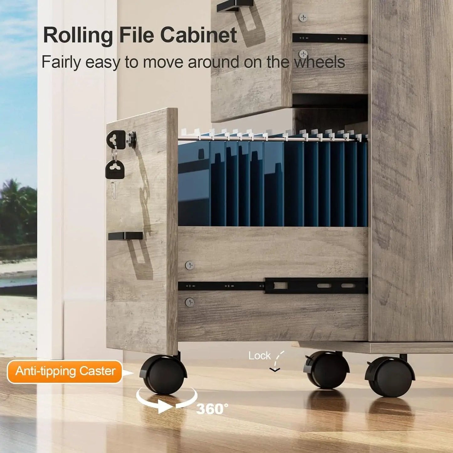 Rolling File Cabinet With Lock And Two Drawers For Letter Files from PriceLows™