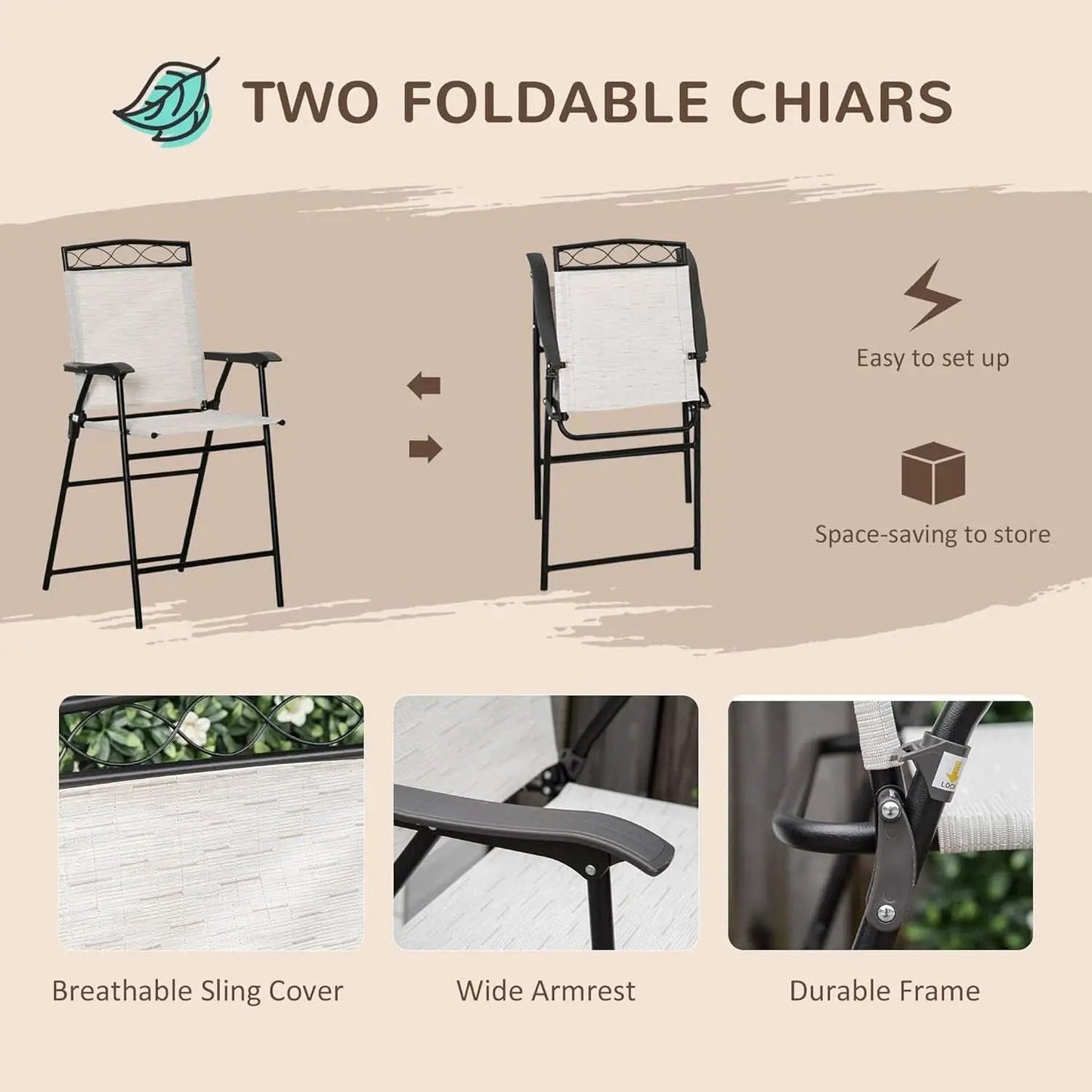 Patio Dining Set With 2 Folding Chairs Beige Umbrella from PriceLows™