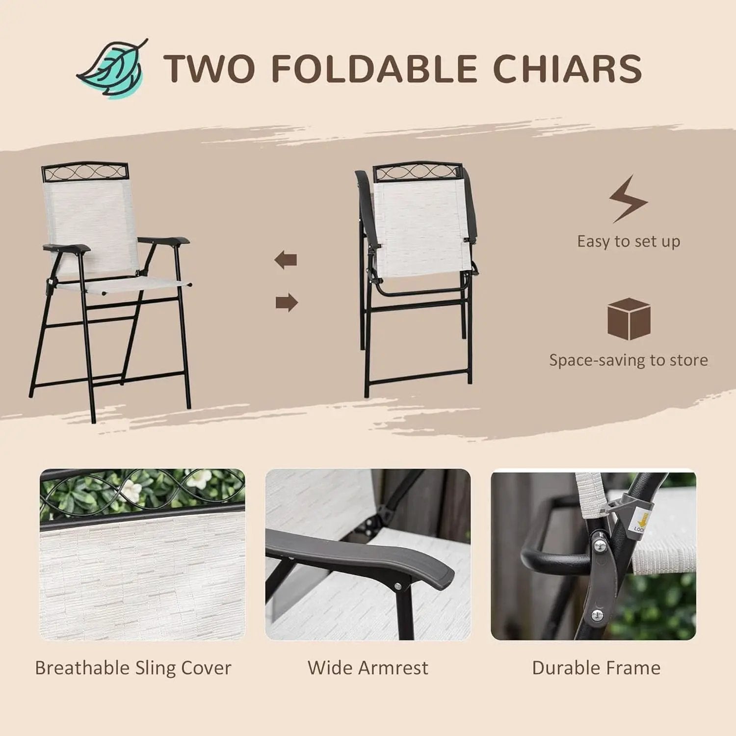 Patio Dining Set With 2 Folding Chairs Beige Umbrella from PriceLows™