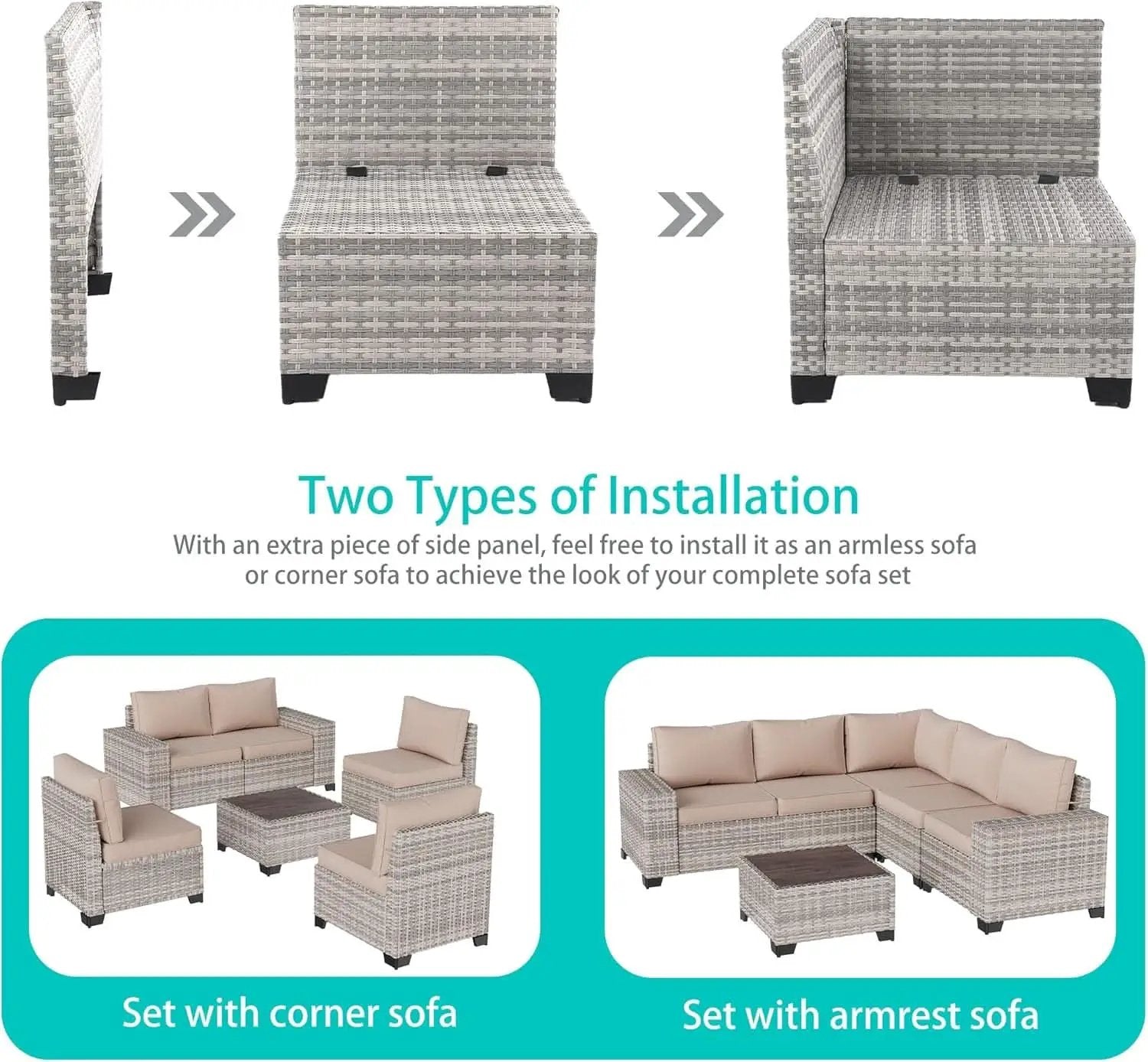 Beige 6 Piece Wicker Patio Sofa Set With Thick Cushions from PriceLows™
