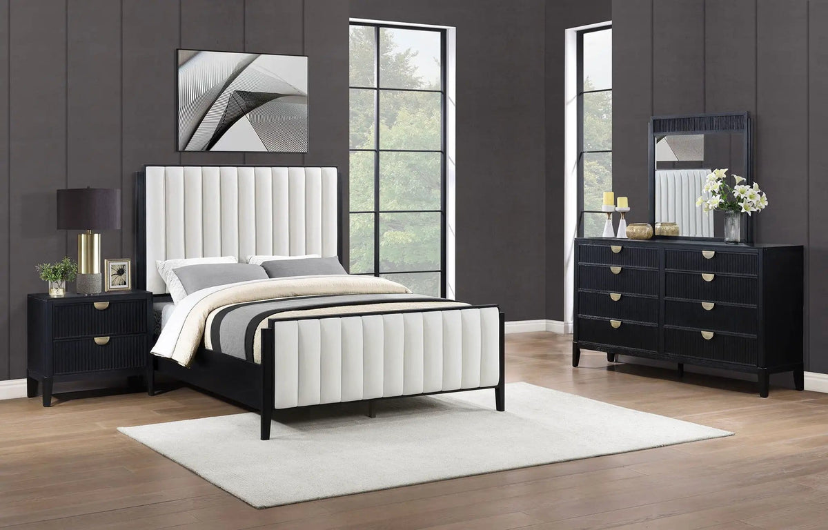 Brookmead 4-piece Upholstered Queen Bedroom Set | 4-Piece Set | Fabric | Black