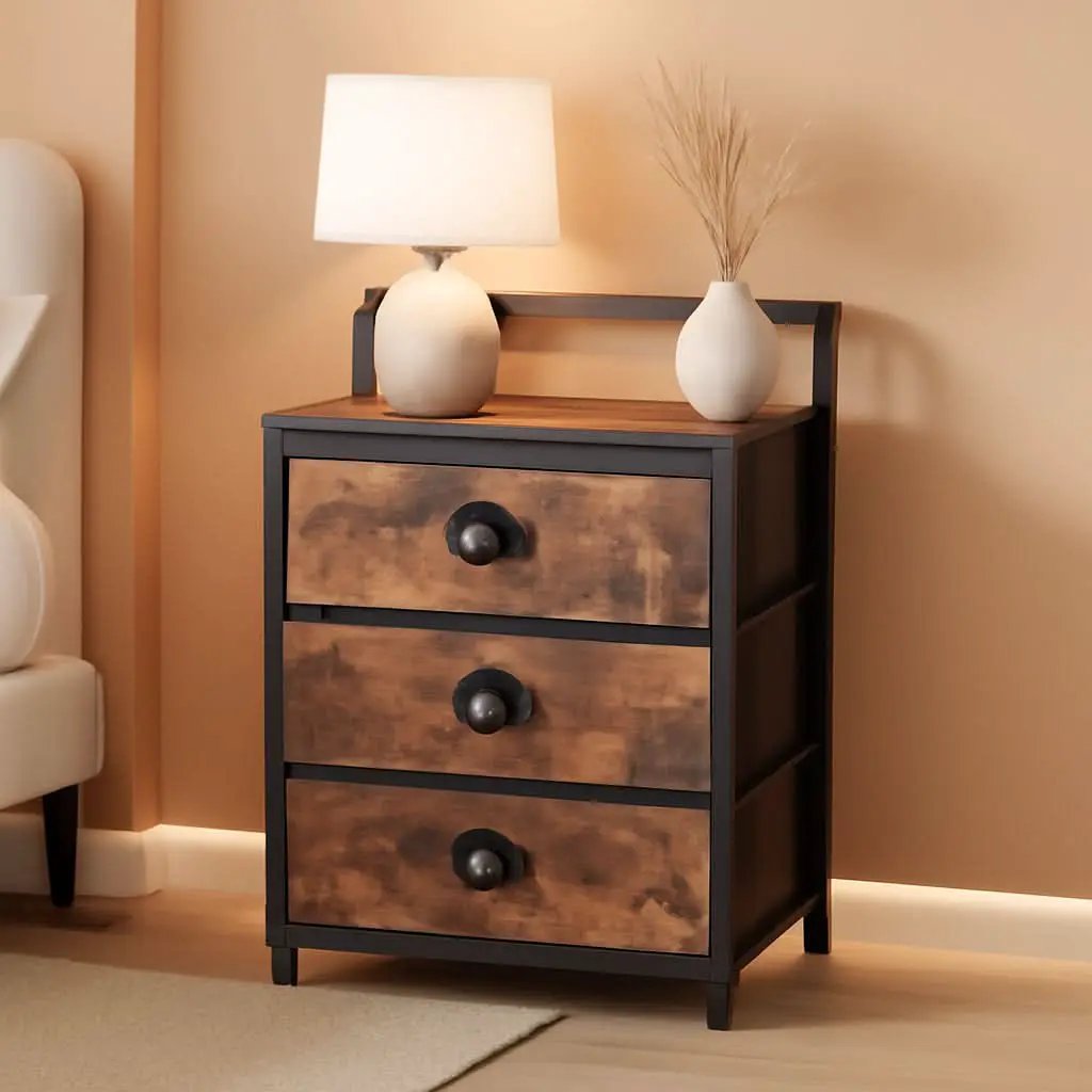3-Drawer Nightstand With 2-Tier Shelf And Wood Top Bedroom from PriceLows™