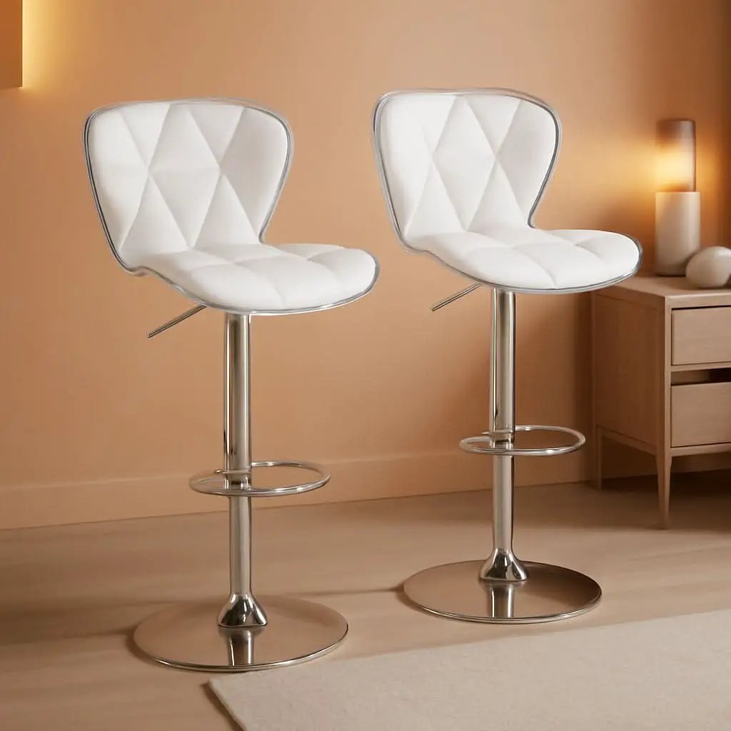 Bar Stools Set Of 2 White PU Leather Adjustable Swivel from PriceLows™