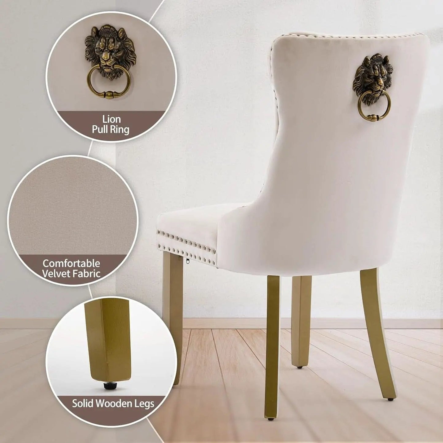 Beige Velvet Dining Chairs Set Of Four Wingback Button Tufted Dining Room Chairs from PriceLows™
