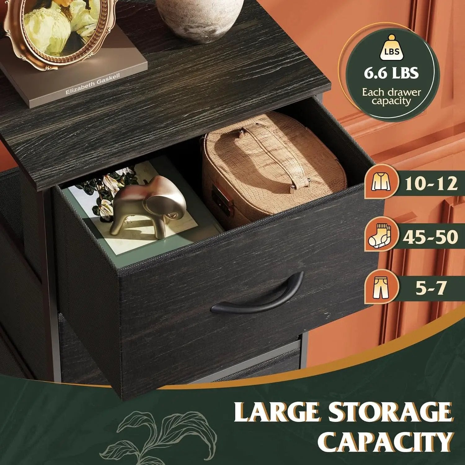 Fabric Dresser 5 Drawer Tall With Wood Top Storage Unit from PriceLows™