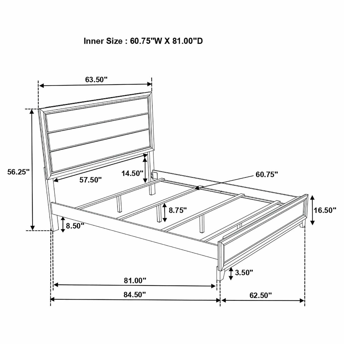 Watson Wood Queen Panel Bed Grey | 63.5 x 84.5 x 56.5 in | Rubberwood & Engineered Wood | Oak