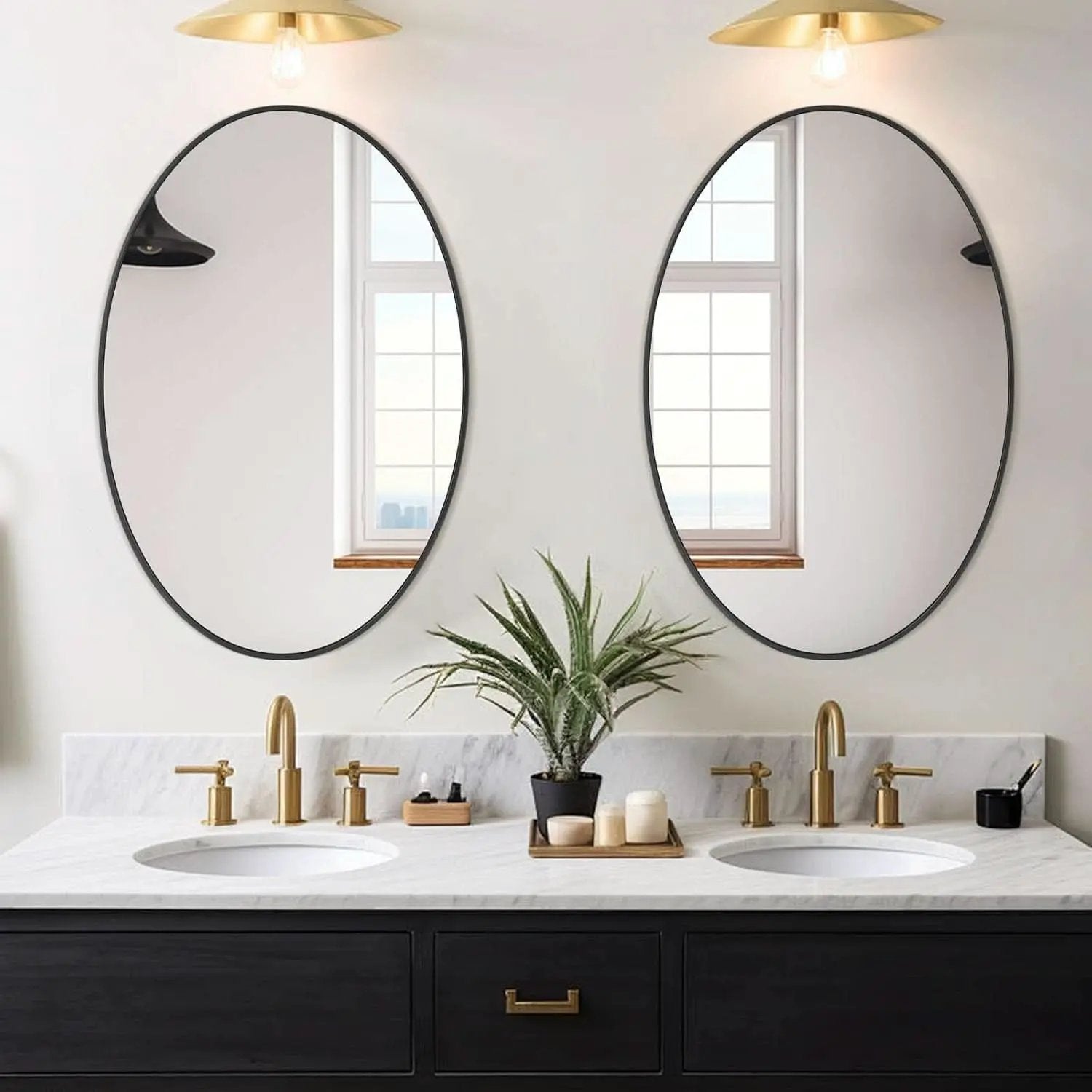 Oval Mirror 20x30 Black Bathroom Vanity Wall Mount from PriceLows™