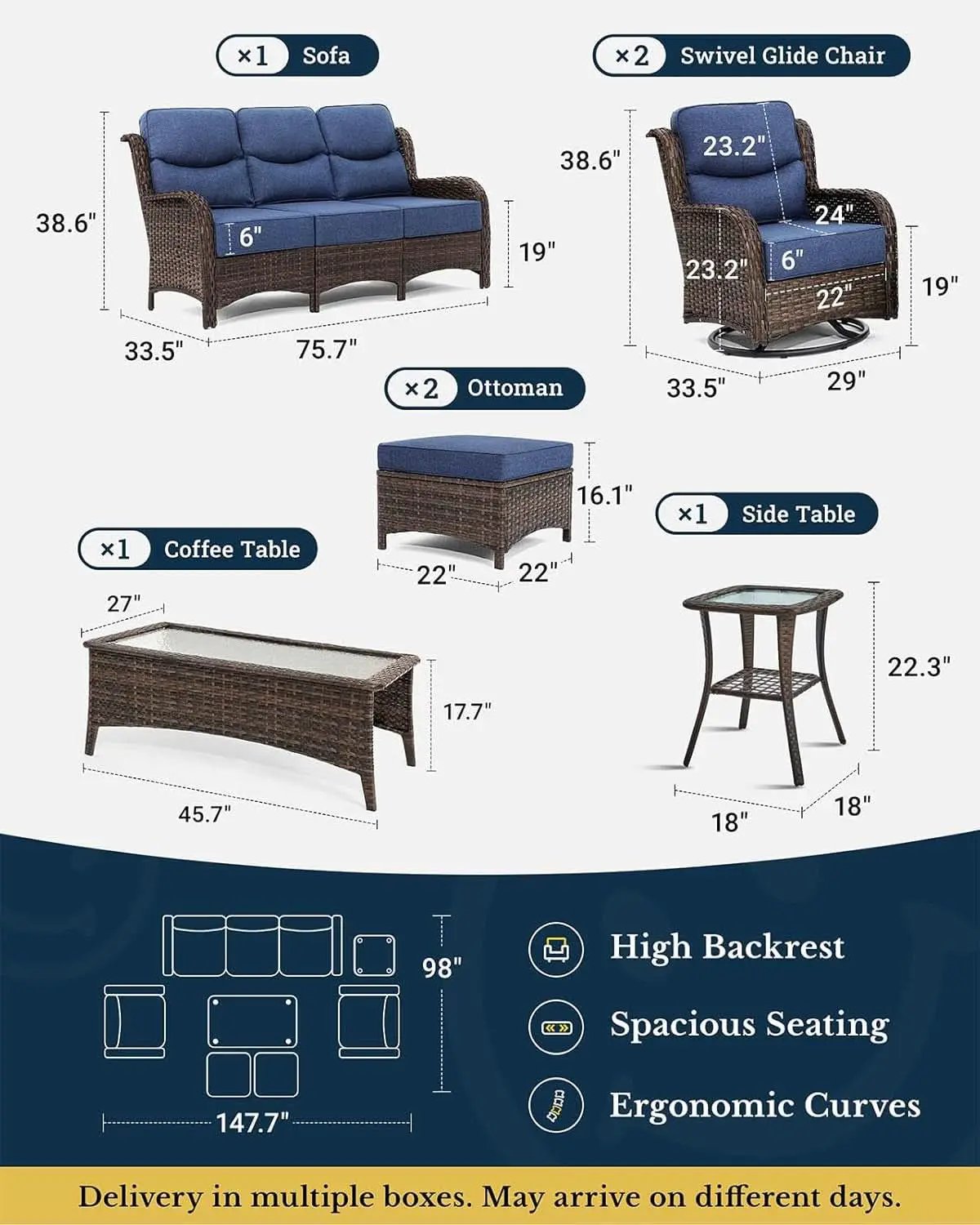 Luxury Outdoor Patio Furniture Set with Thick Cushions from PriceLows™
