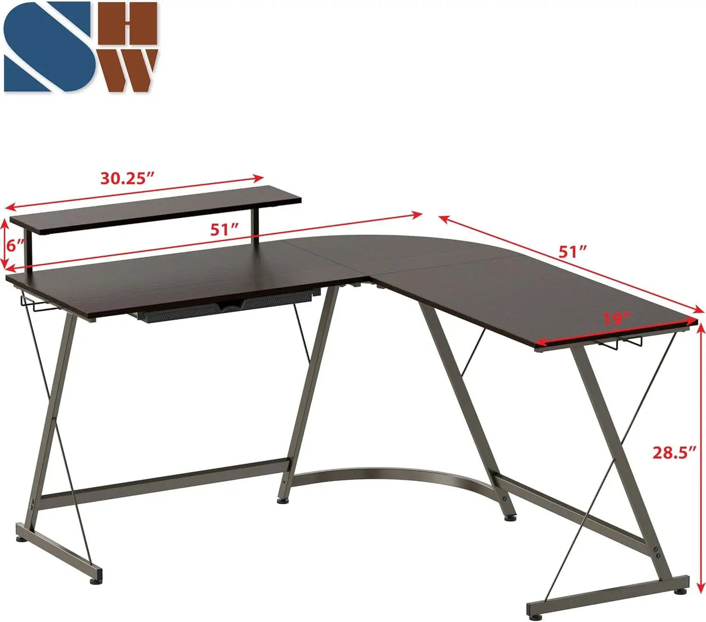 Vista L Shaped Desk With Removable Monitor Stand Espresso from PriceLows™
