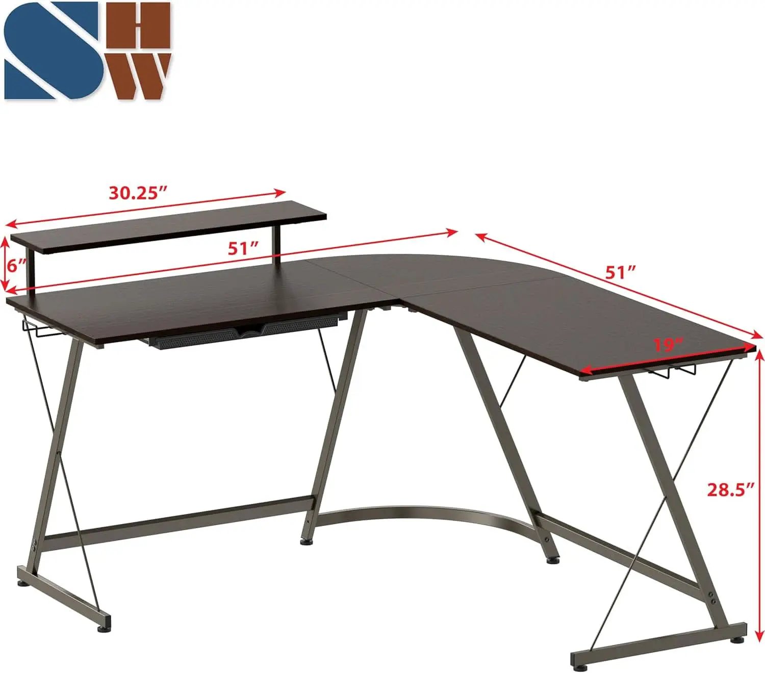 Vista L Shaped Desk With Removable Monitor Stand Espresso from PriceLows™
