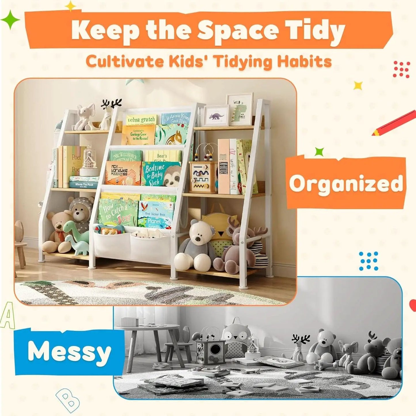 Kids Bookshelf And Toy Organizer 3-Tier Burlywood Bookcase from PriceLows™