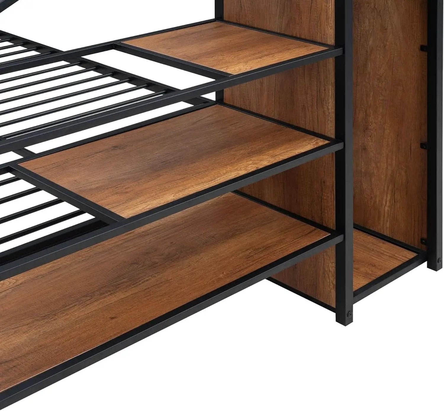 Full Over Full Metal Bunk Bed With Storage Stairs Black from PriceLows™