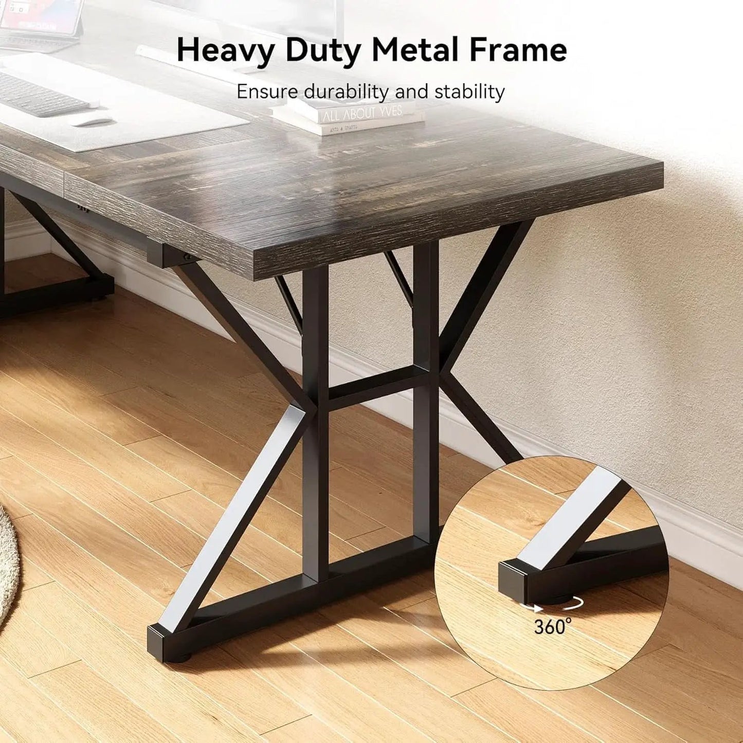 70.8 Inch Large Executive Desk Black Oak Wood Office Desk from PriceLows™