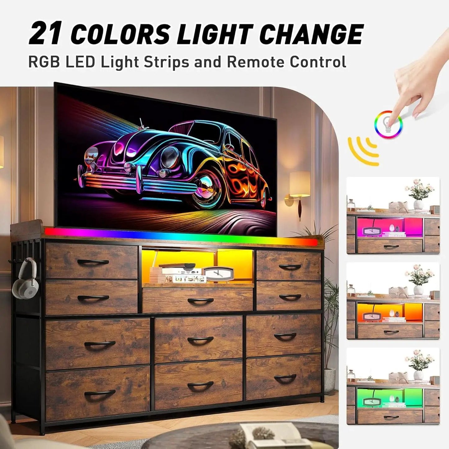Dresser With 11 Drawers And LED Lights For Bedroom from PriceLows™