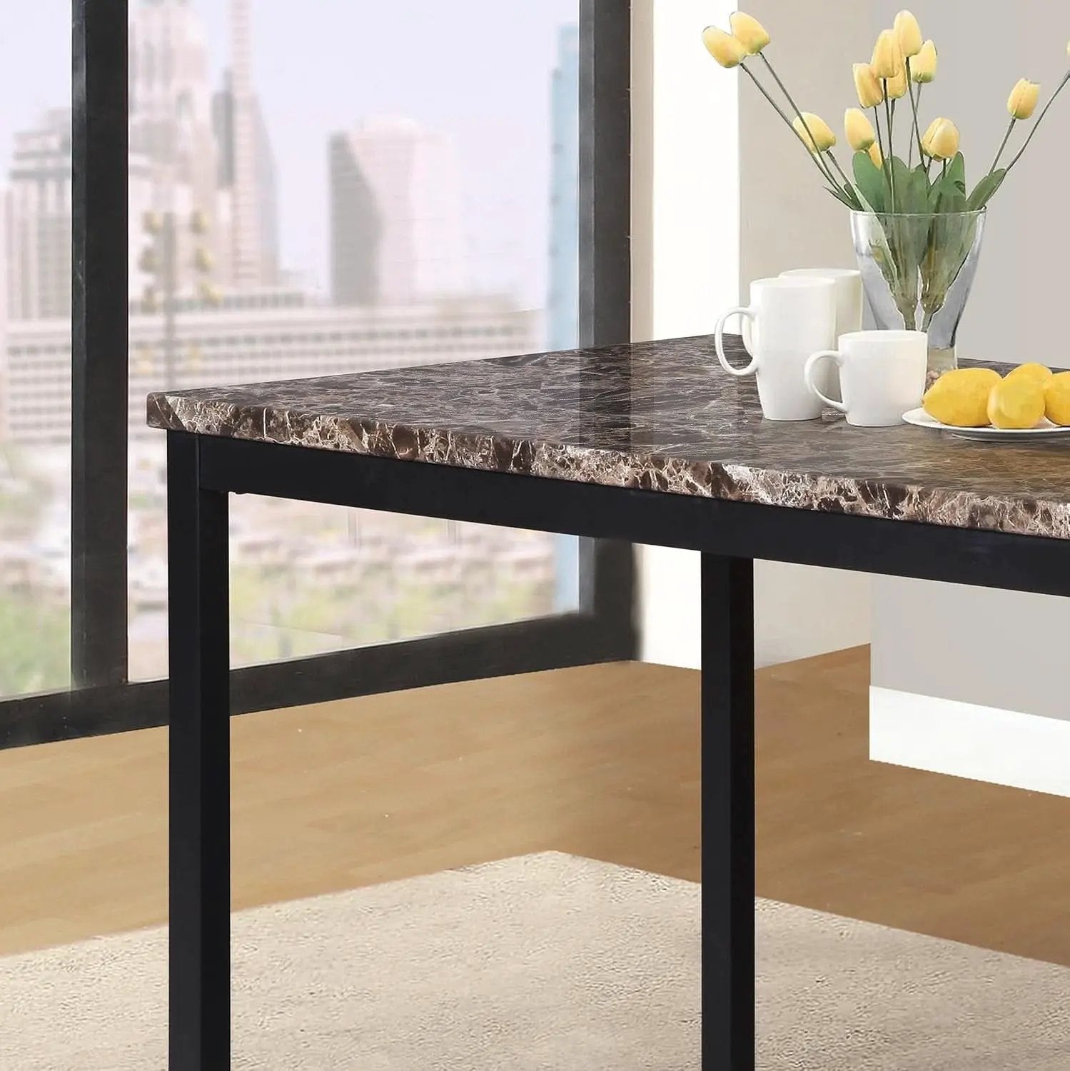 Black Metal Dining Table With Laminated Faux Marble Top from PriceLows™
