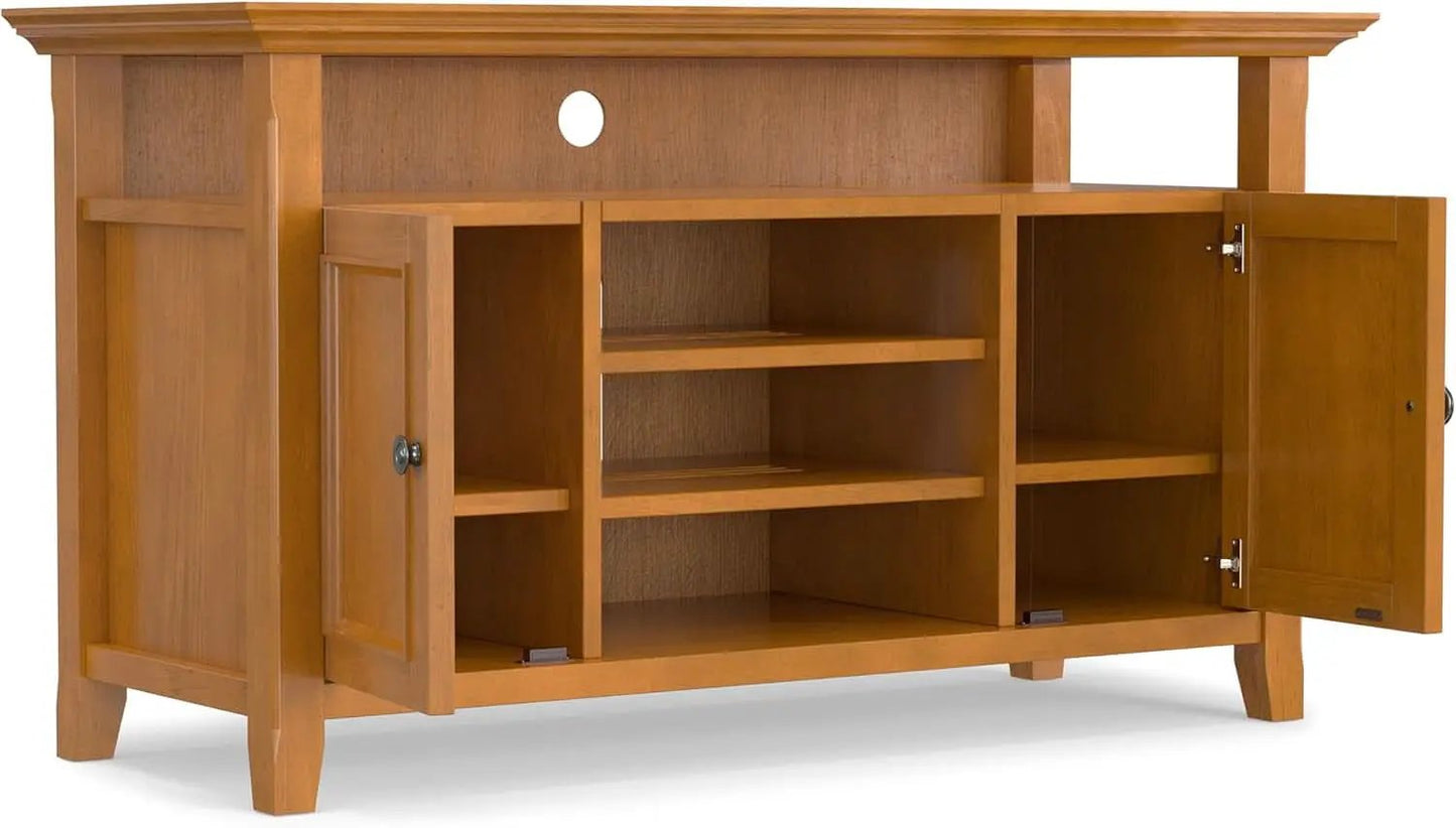 TV Media Stand 54 Inch Wide Golden Brown Cabinet Storage from PriceLows™