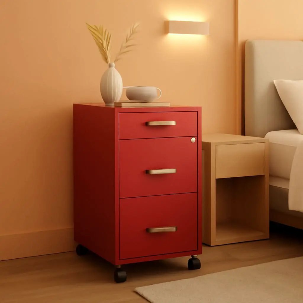 Red Mobile Box File Cabinet 3 Drawer Locking Office Storage from PriceLows™