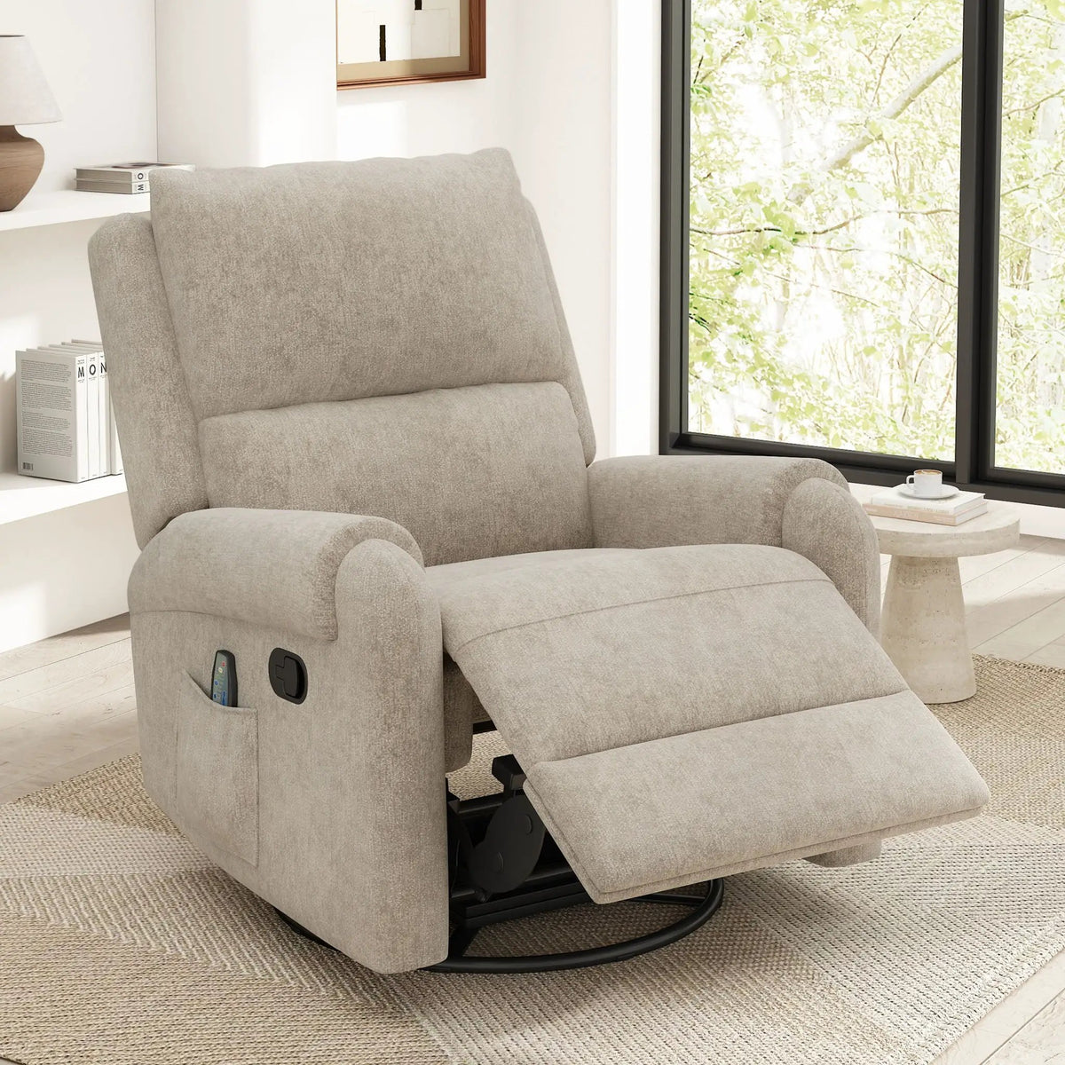 Manual Massage Recliner | Swivel Rocker | 8 Massage Modes | Side Storage Pocket