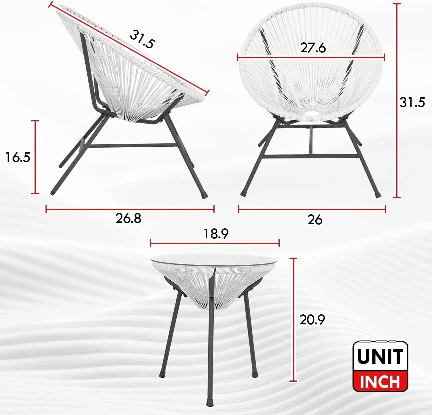 Acapulco Patio Bistro Set 3 Piece Outdoor White With Glass Top from PriceLows™
