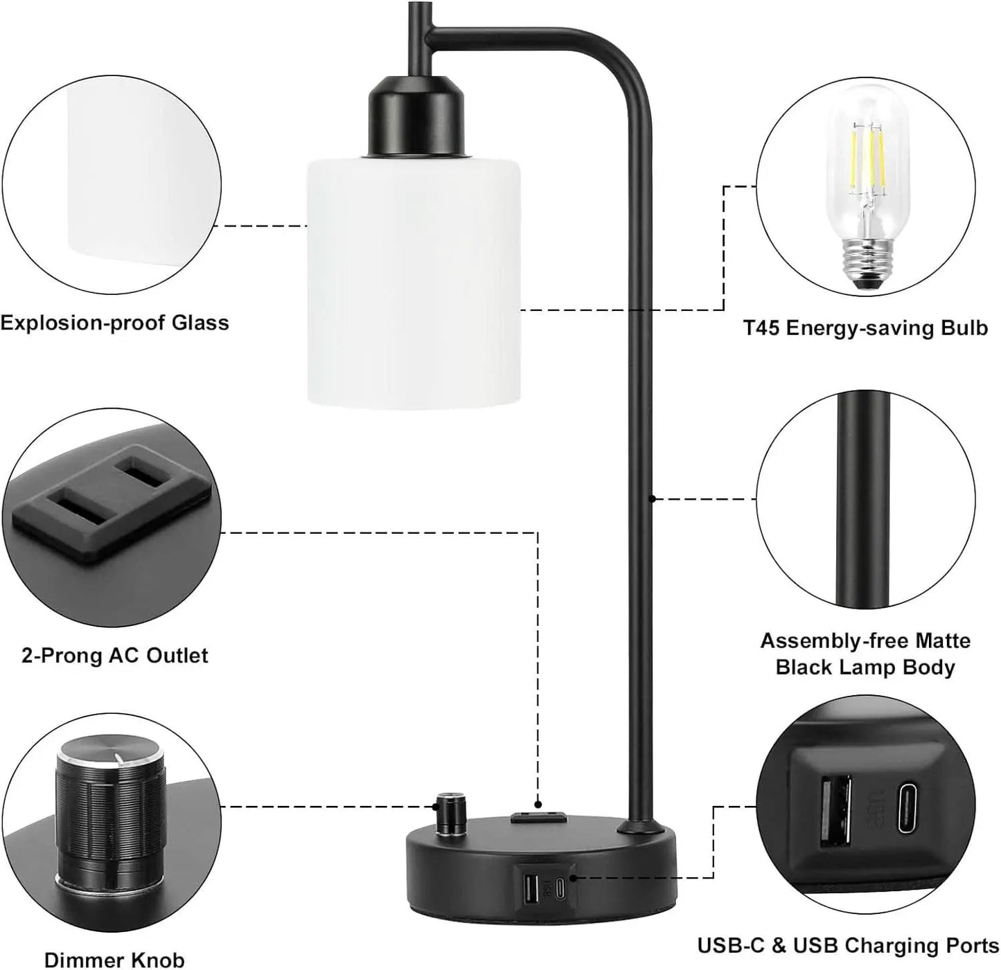 Industrial Black Dimmable Bedside Lamps With USB Ports from PriceLows™