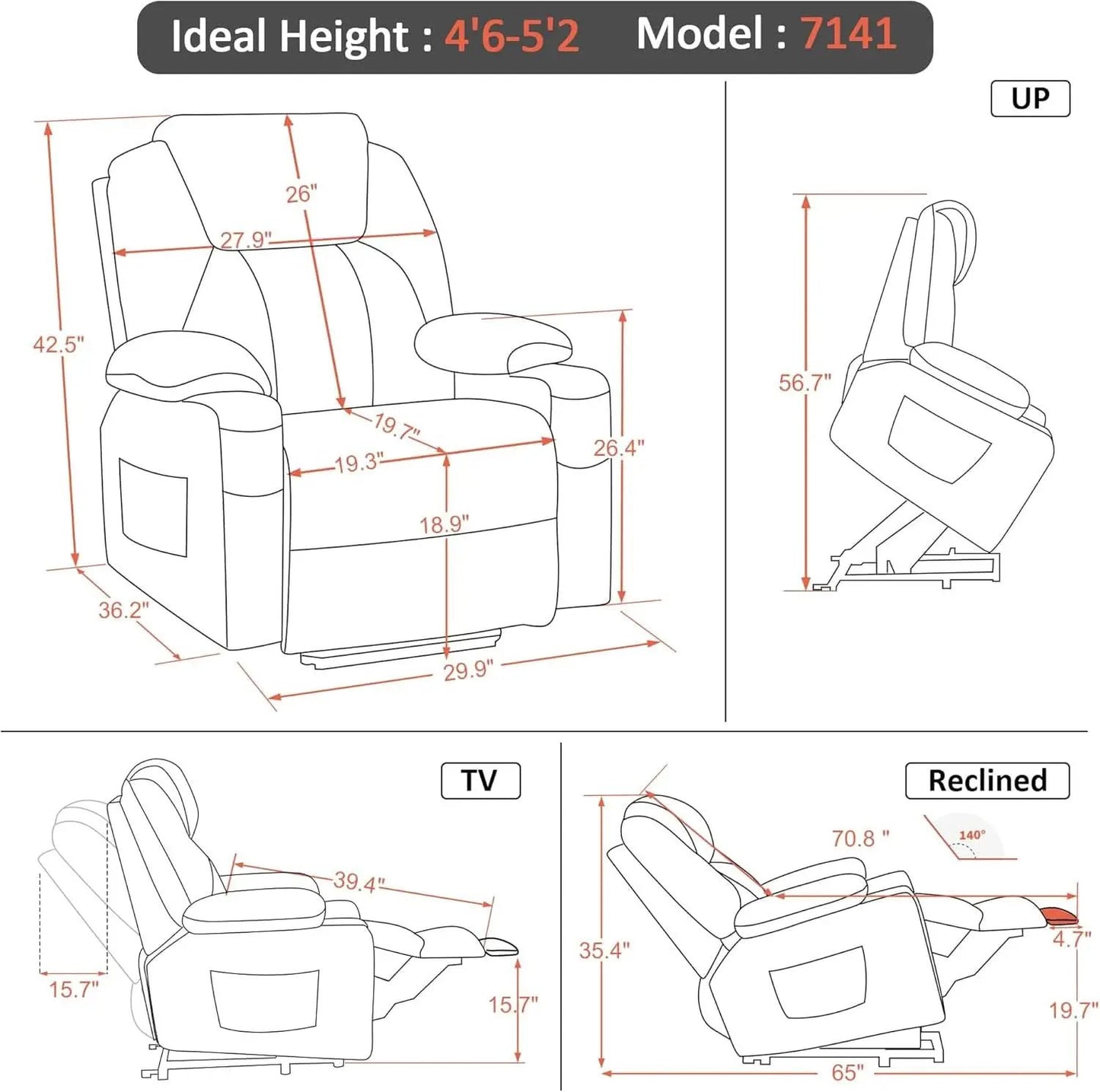 Petite Power Lift Recliner With Massage And Heat USB Ports from PriceLows™
