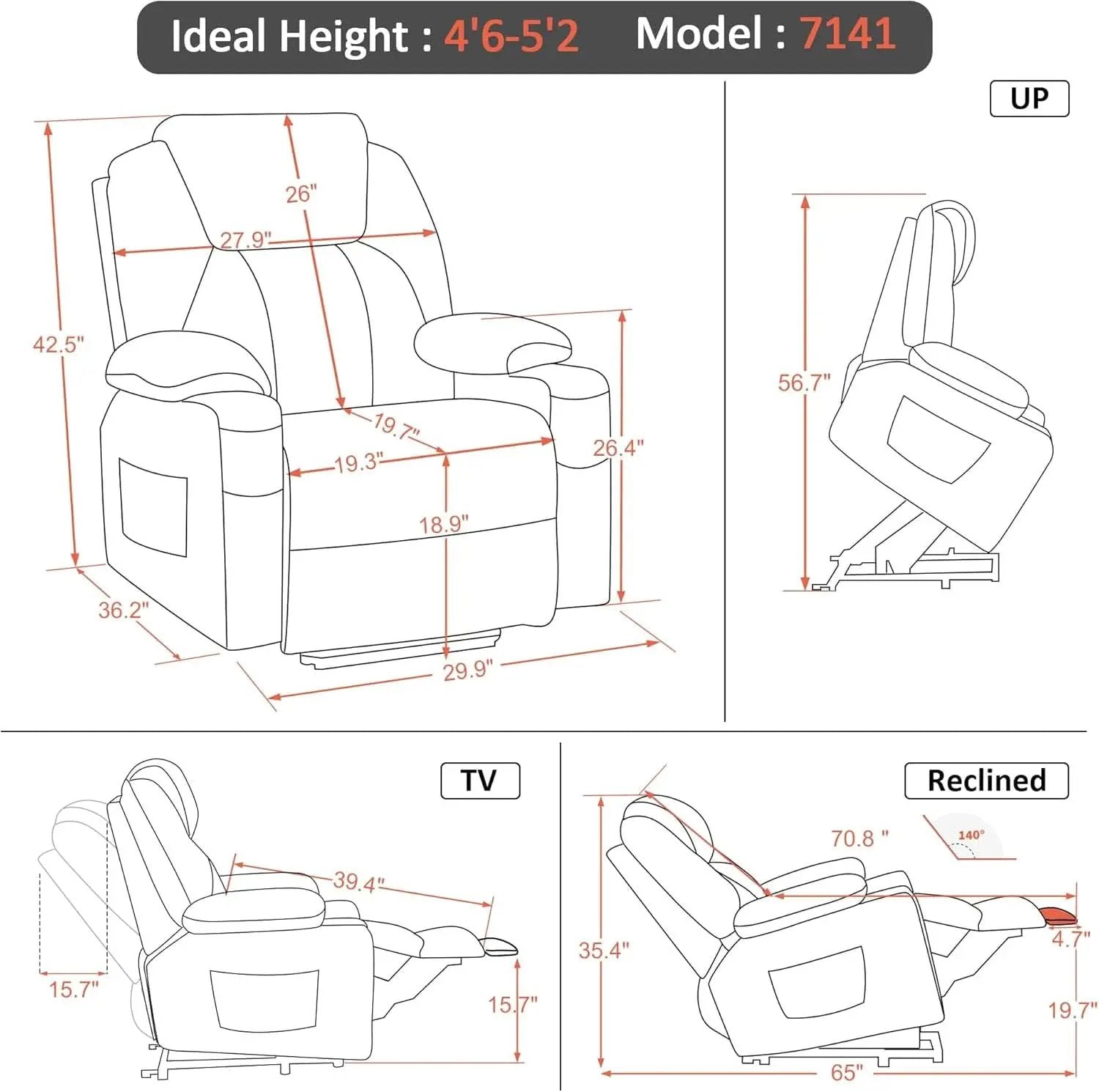 Petite Power Lift Recliner With Massage And Heat USB Ports from PriceLows™